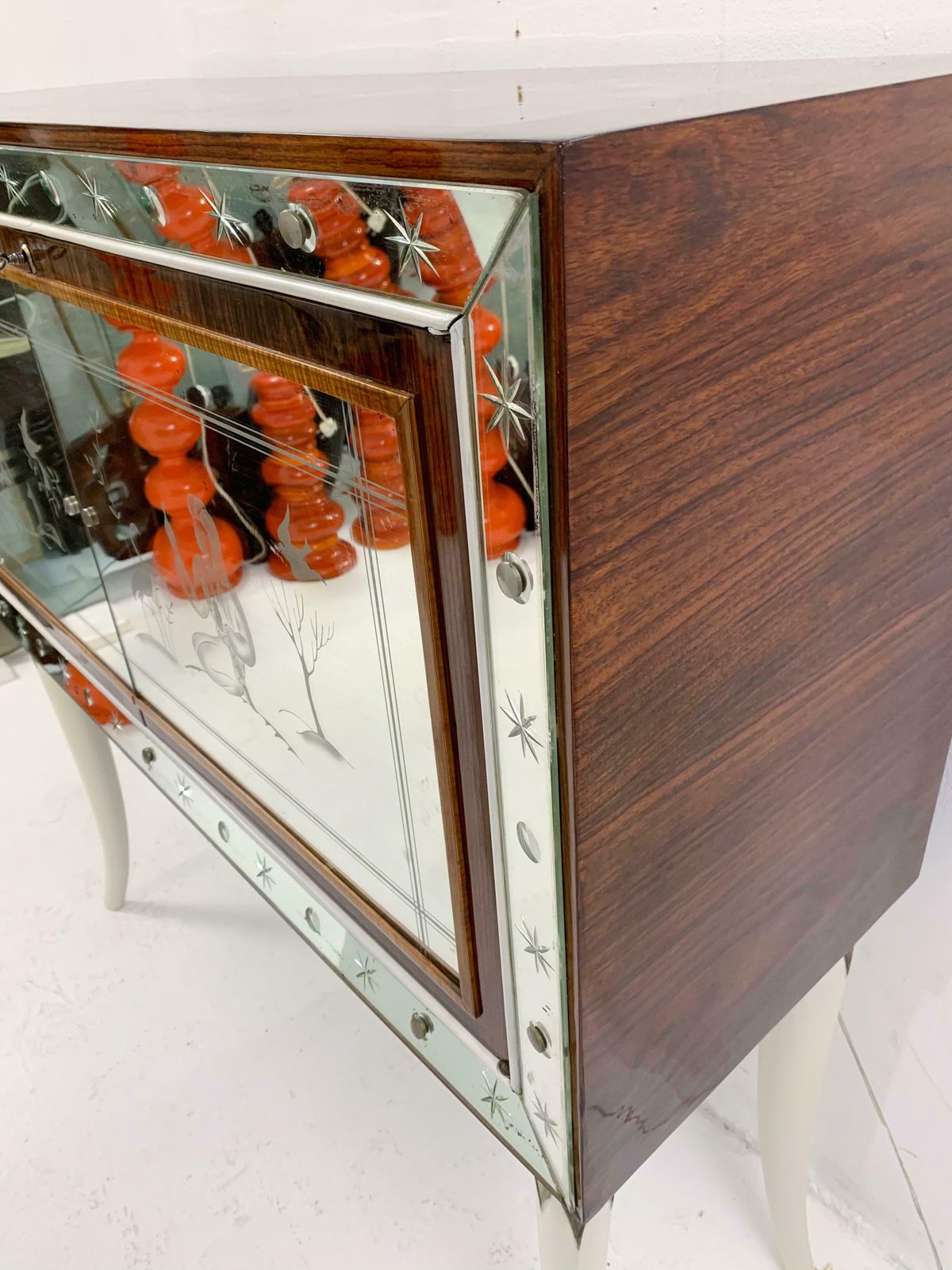 Mid Century Modern Italian Bar In The Style Of Borsani, Wood And Glass, 1950s photo 5625.0