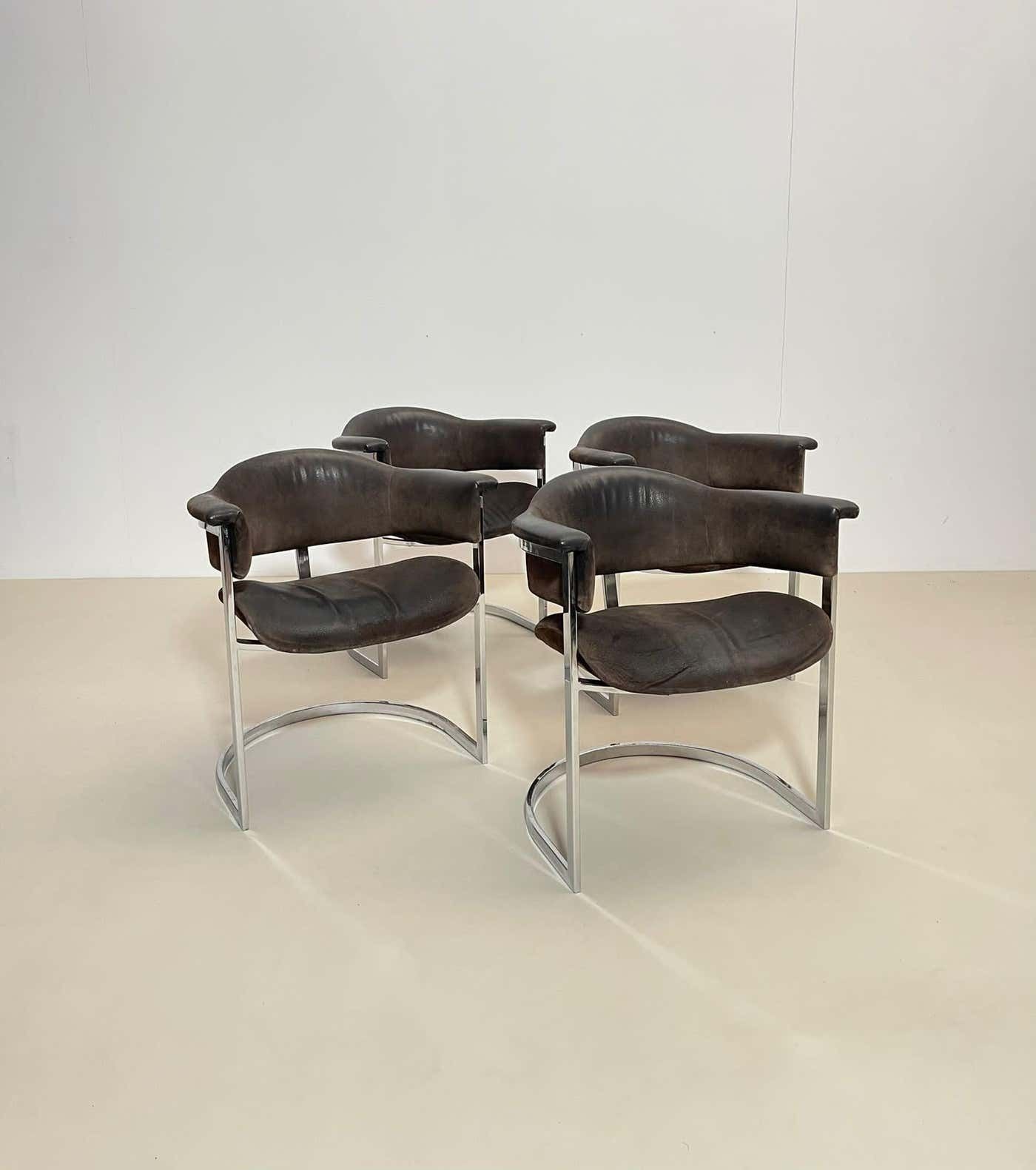 photo furniture Pair Of Chrome & Leather Armchairs By Vittorio Introini For Mario Sabot, 1970s
