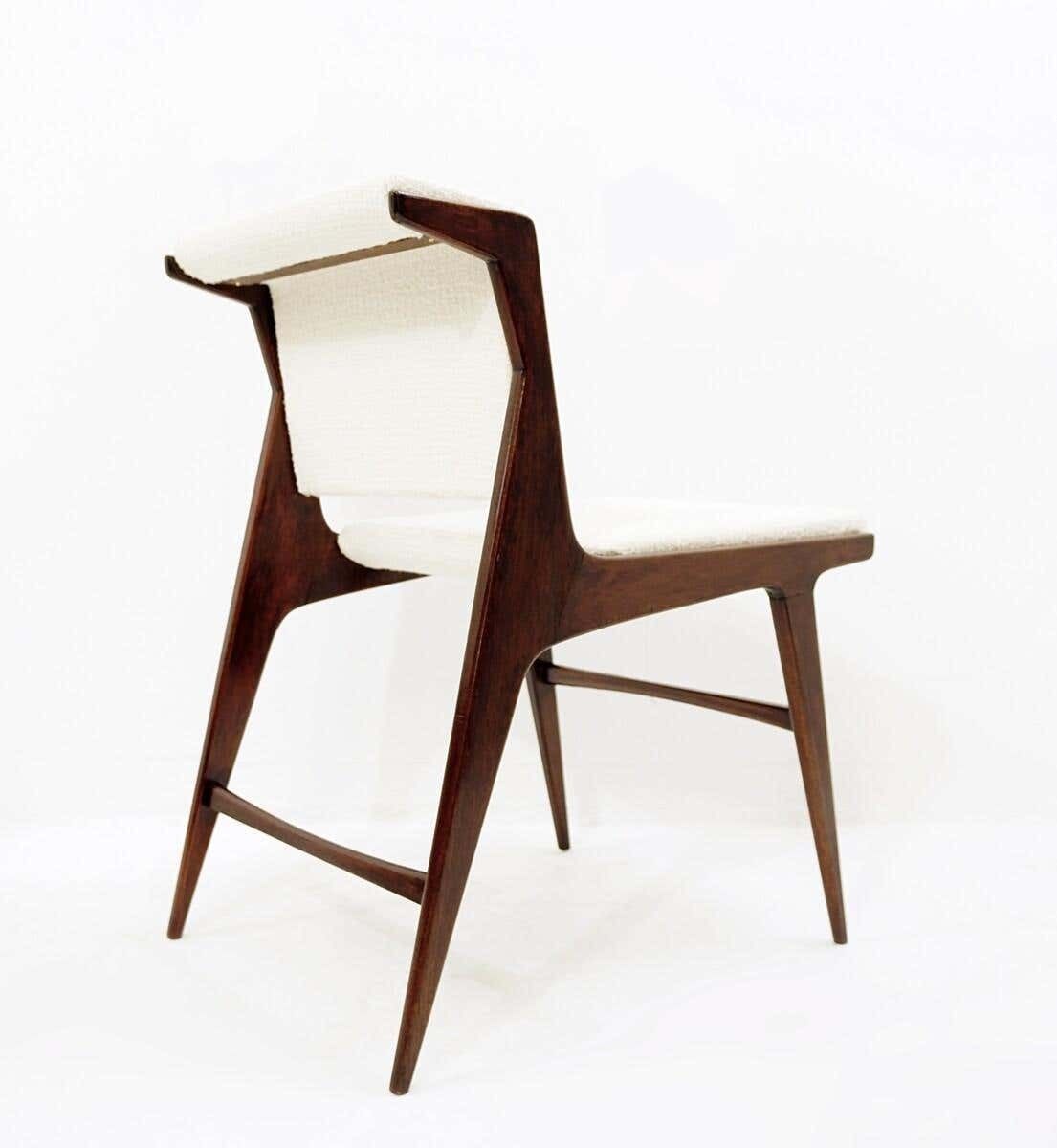 Set Of 4 Mid Century Modern Italian Chairs, Wood And White Fabric, 1960s photo vintage