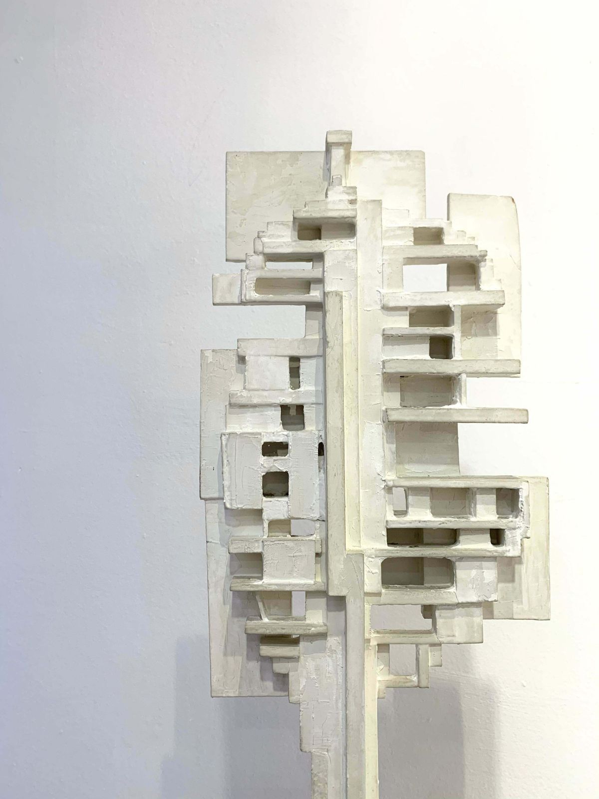 Mid Century White Wood Totem Sculpture By André Pailler, France 1970s photo for sale
