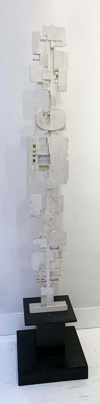 photo for sale Mid Century White Wood Totem Sculpture By André Pailler, France 1970s