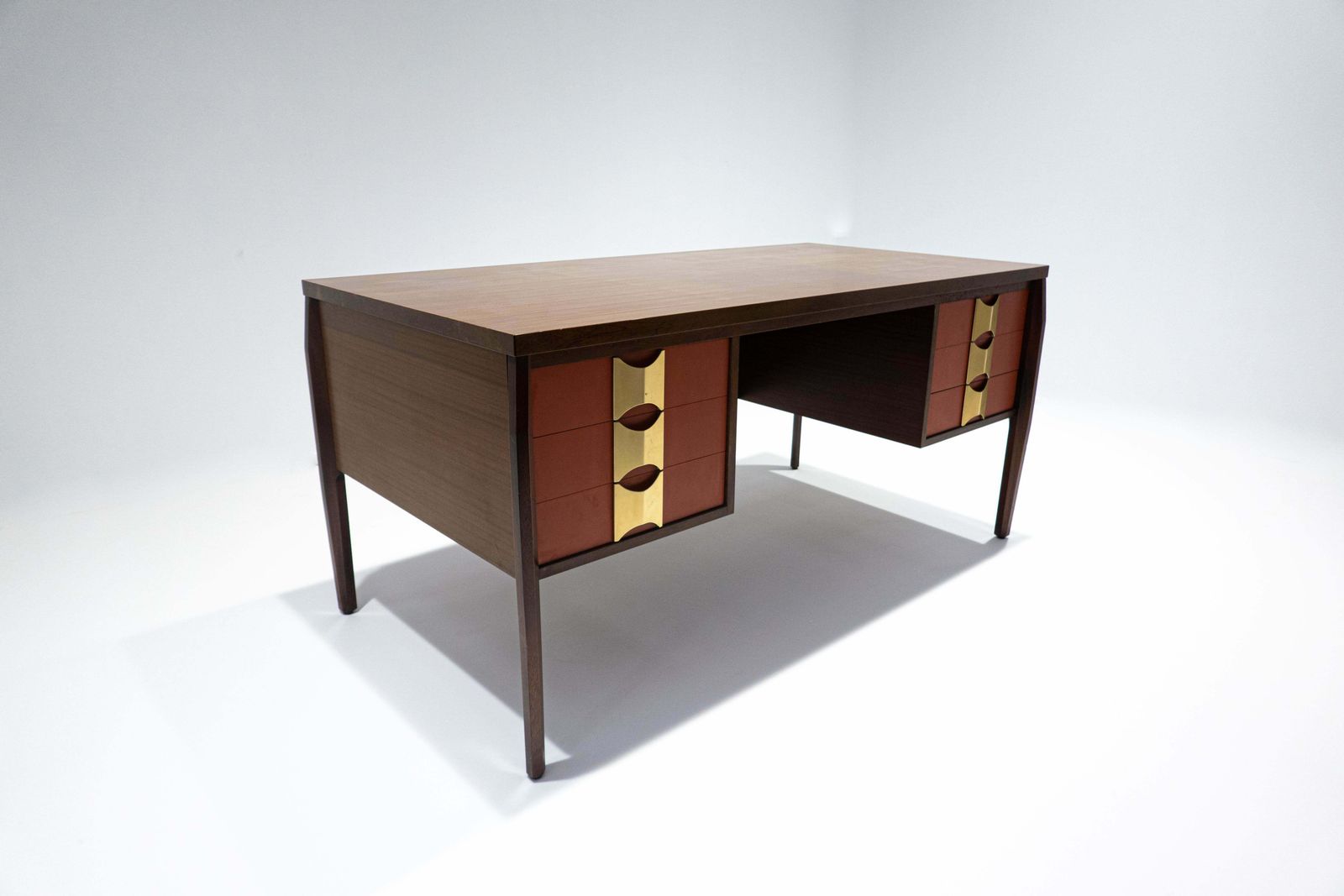 Mid Century Modern Wooden Desk With 6 Drawers, Italy, 1960s photo furniture