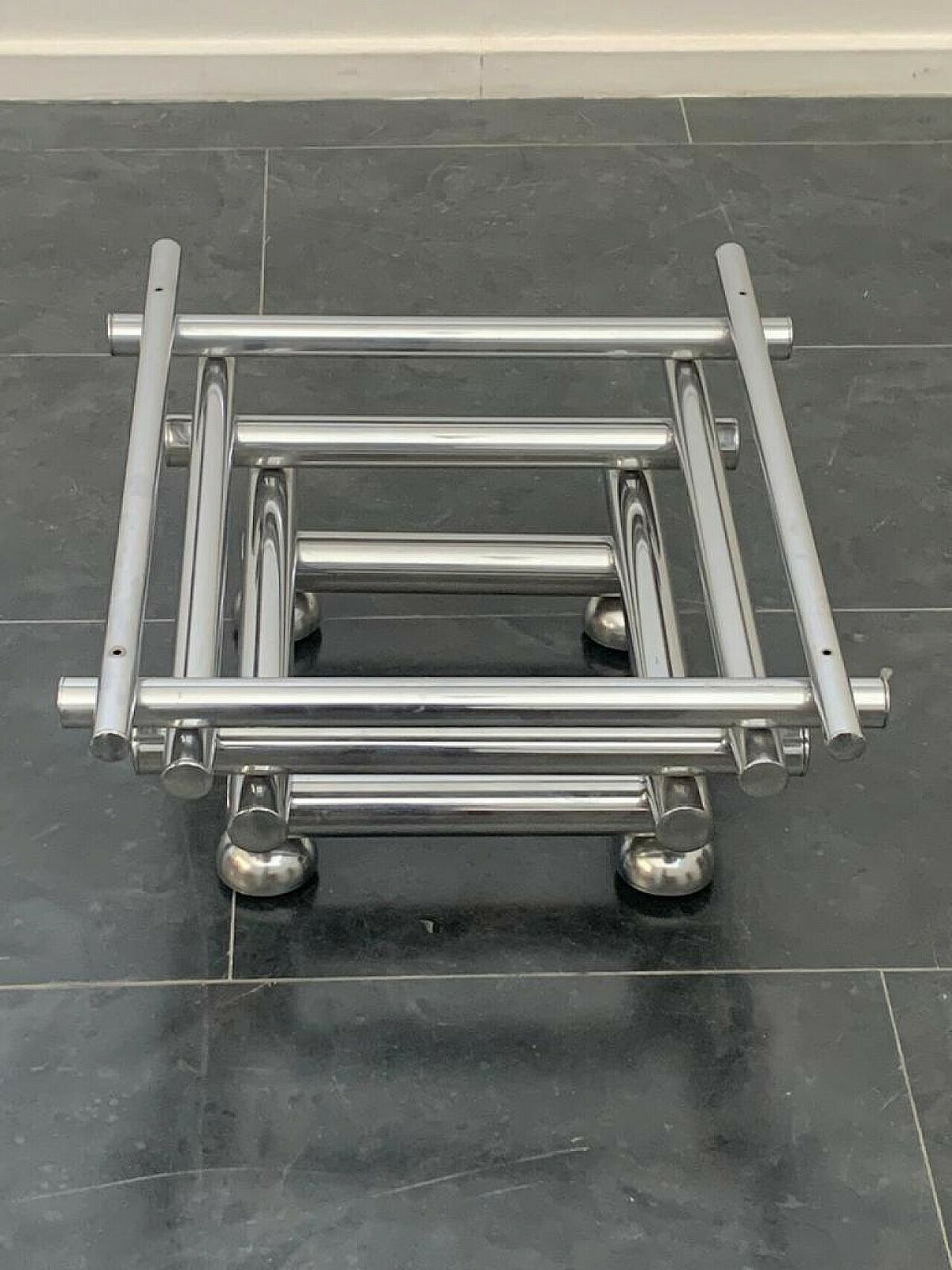 photo furniture Steel And Smoked Glass Coffee Table, 1970s