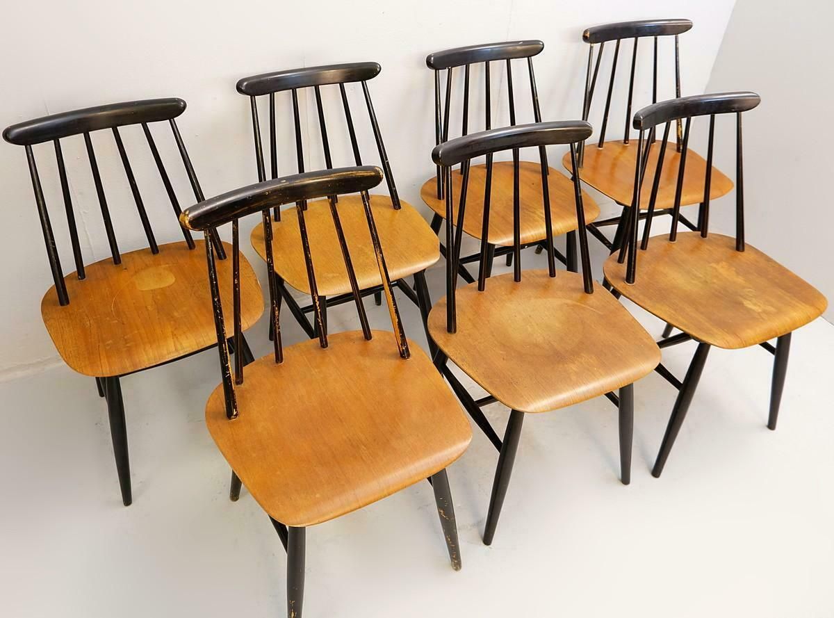 Set Of 7 ''Fanett'' Dining Chairs By Ilmari Tapiovaara For Edsby Verken photo vinterior