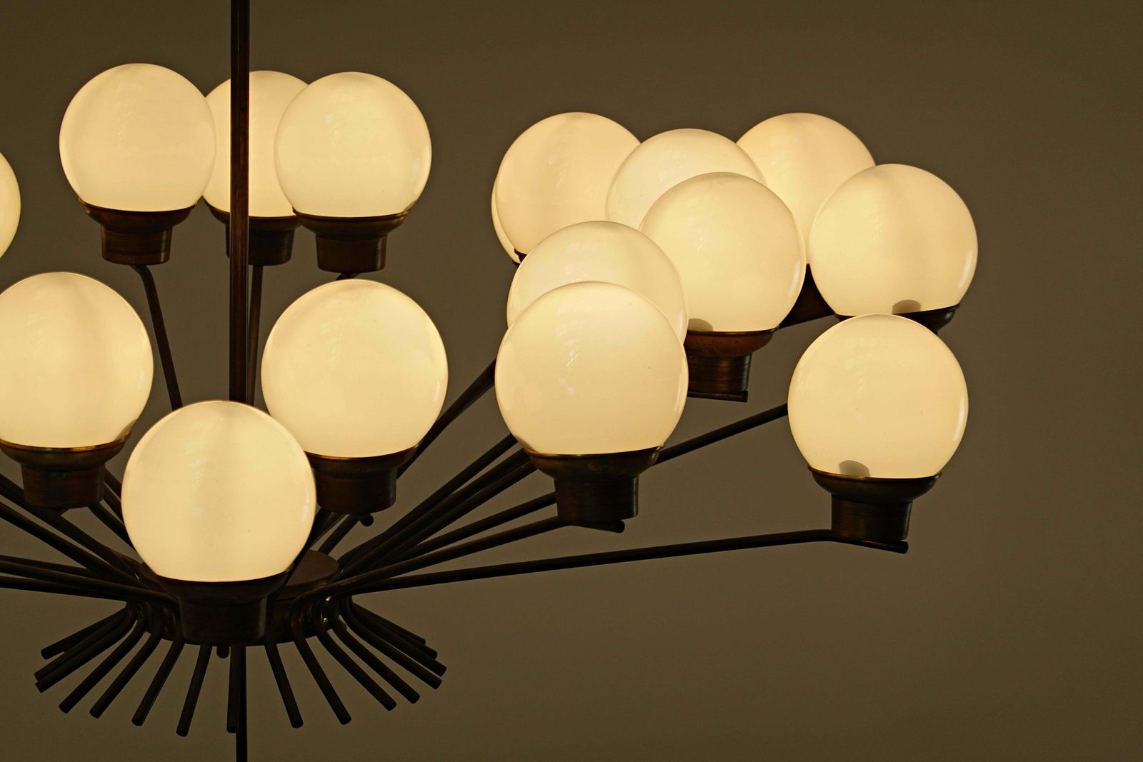 Mid Century Modern Italian Brass And Opaline Chandelier photo Lighting