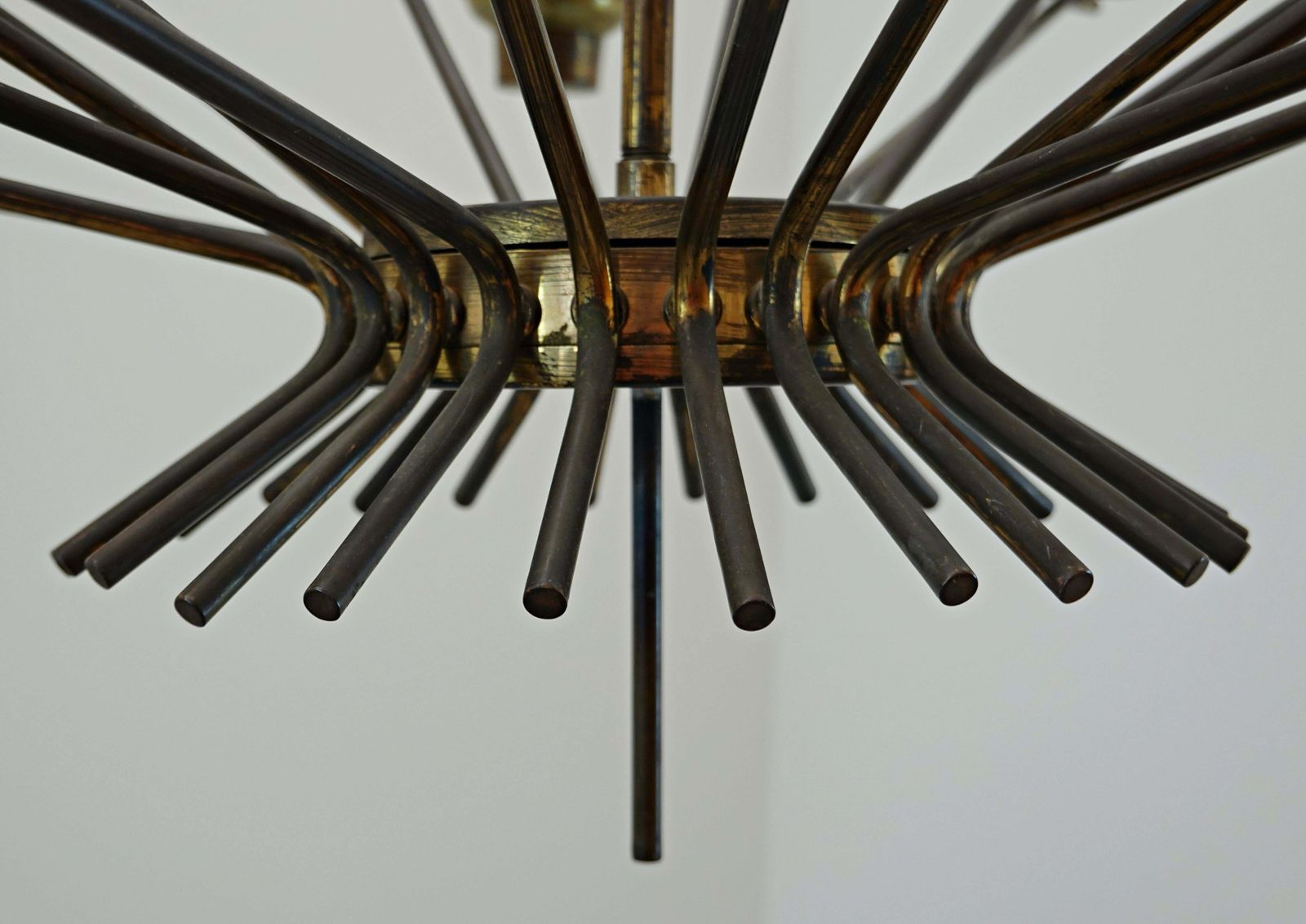 Mid Century Modern Italian Brass And Opaline Chandelier photo buy