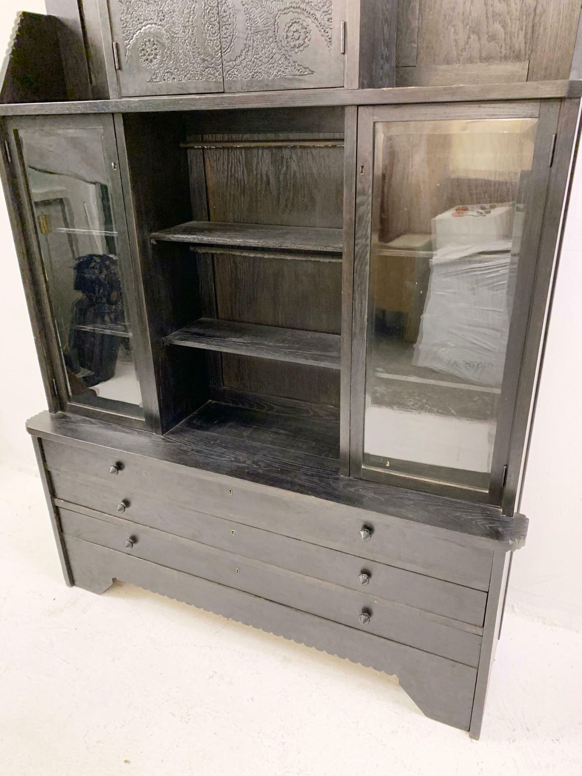 photo furniture Wooden Cabinet With Leather Bench By Toroczkai Wigand, Hungary, 1920s