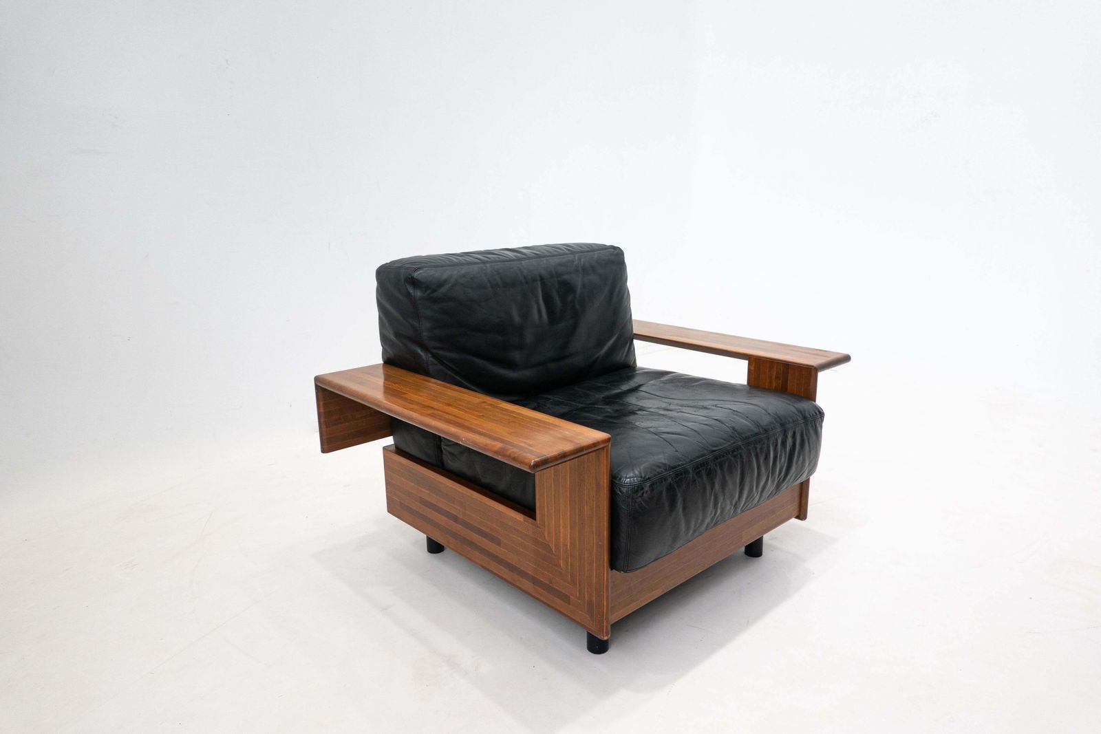 Mid Century Modern Armchair In The Style Of Tobia Scarpa, Wood And Leather photo for sale