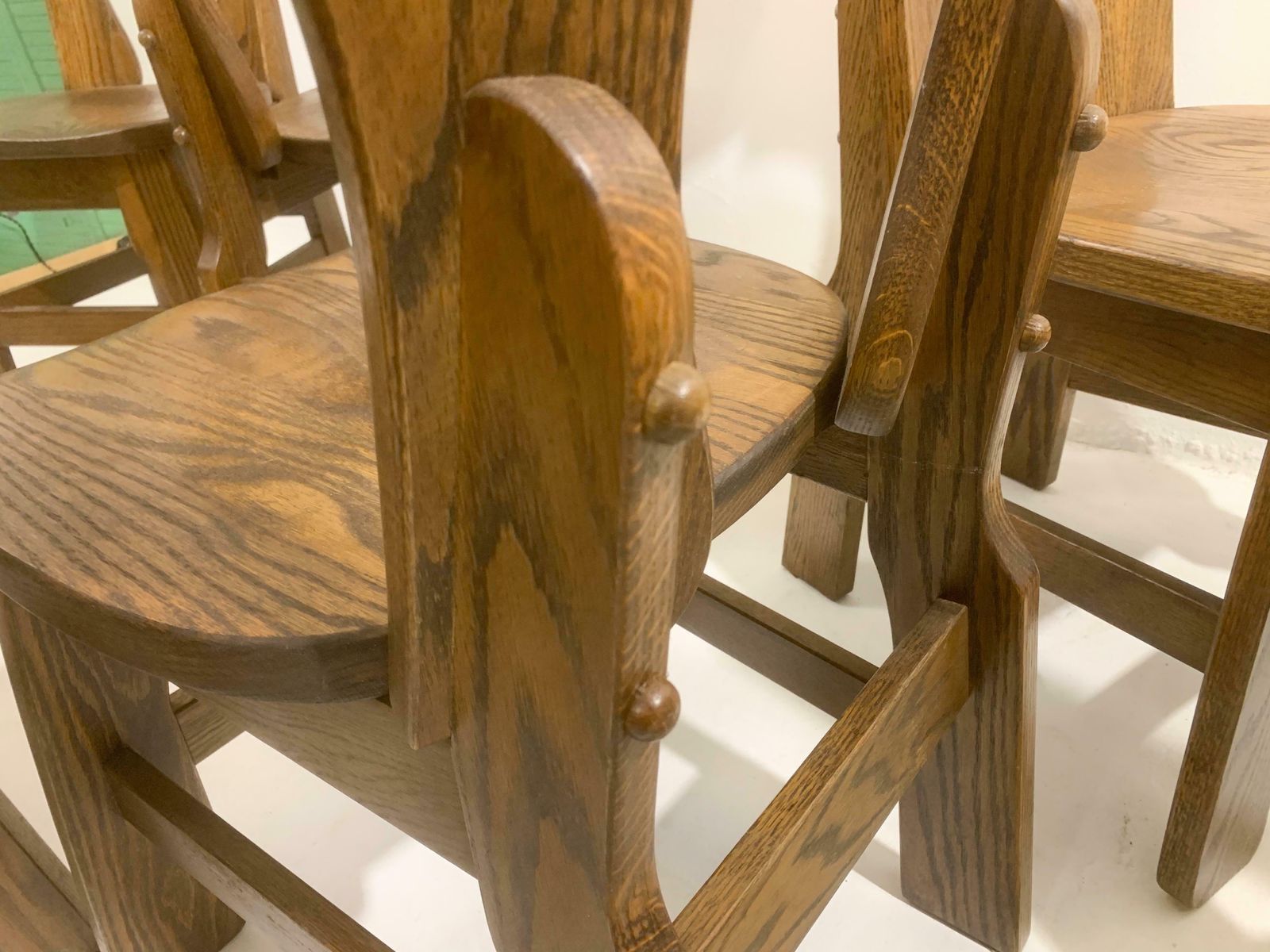 Mid Century Modern Set Of 8 Brutalist Wooden Chairs, Belgium, 1970s photo 3821.0