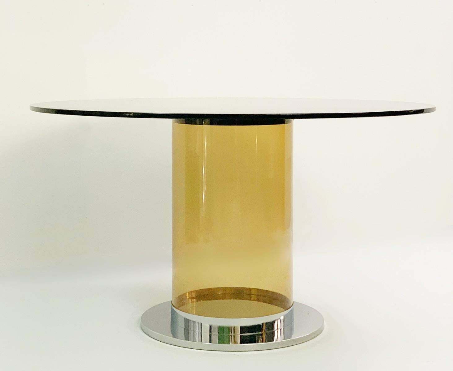 Italian Dining Table In The Style Of Salocchi, Smoked Round Glass Top photo for sale