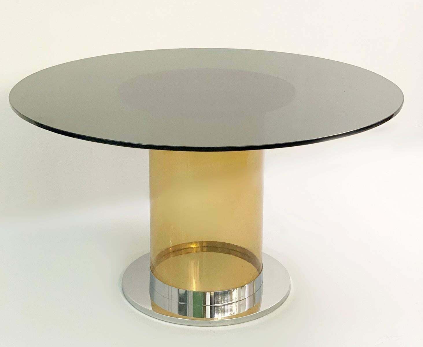 Italian Dining Table In The Style Of Salocchi, Smoked Round Glass Top photo Furniture