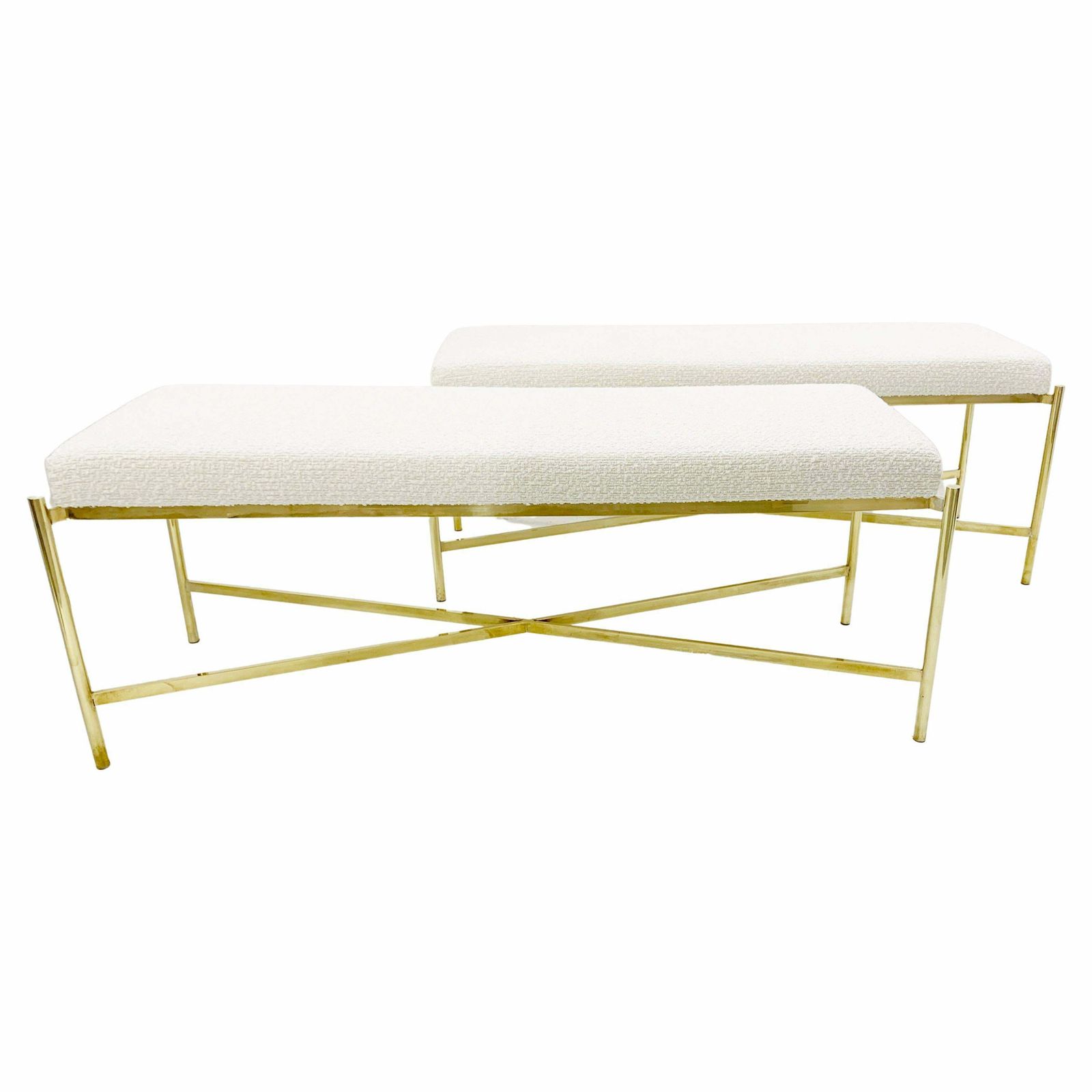 Pair Of Mid Century Italian Brass Bench, New Upholstery