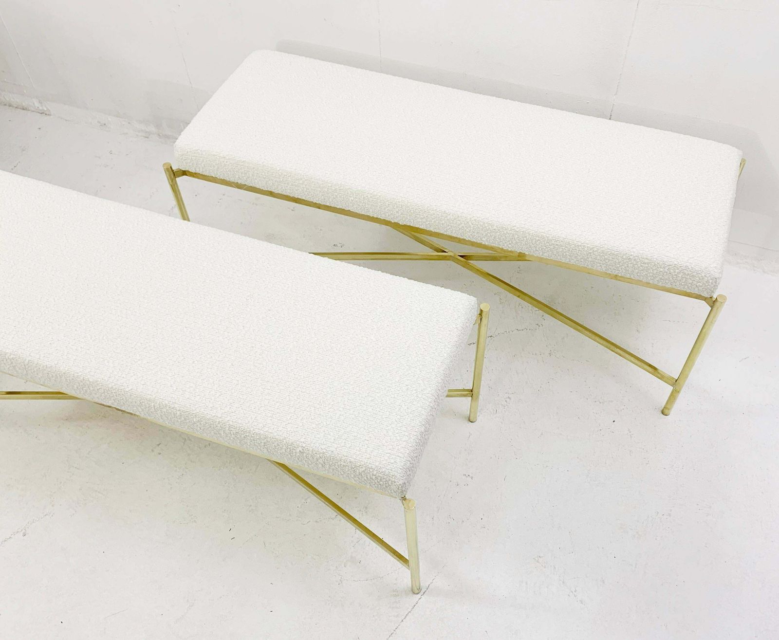 Pair Of Mid Century Italian Brass Bench, New Upholstery photo furniture