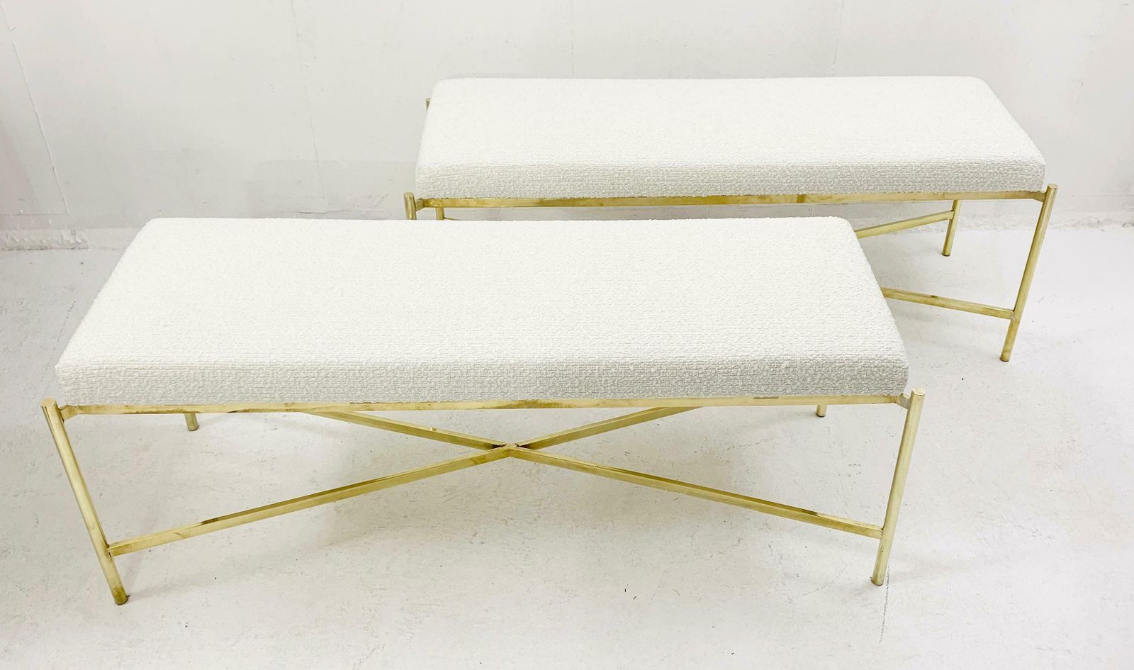Pair Of Mid Century Italian Brass Bench, New Upholstery photo for sale