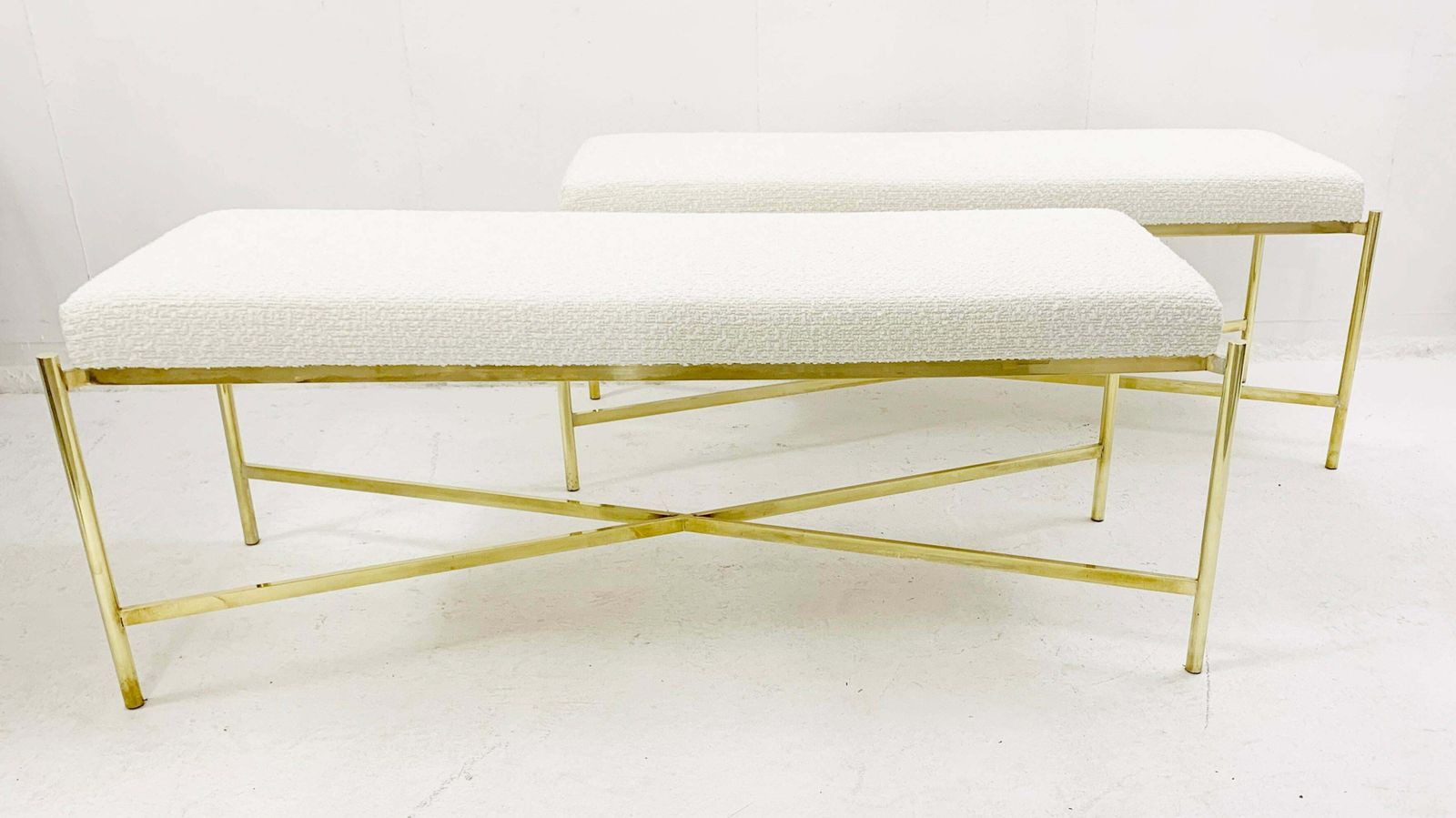 Pair Of Mid Century Italian Brass Bench, New Upholstery photo Furniture