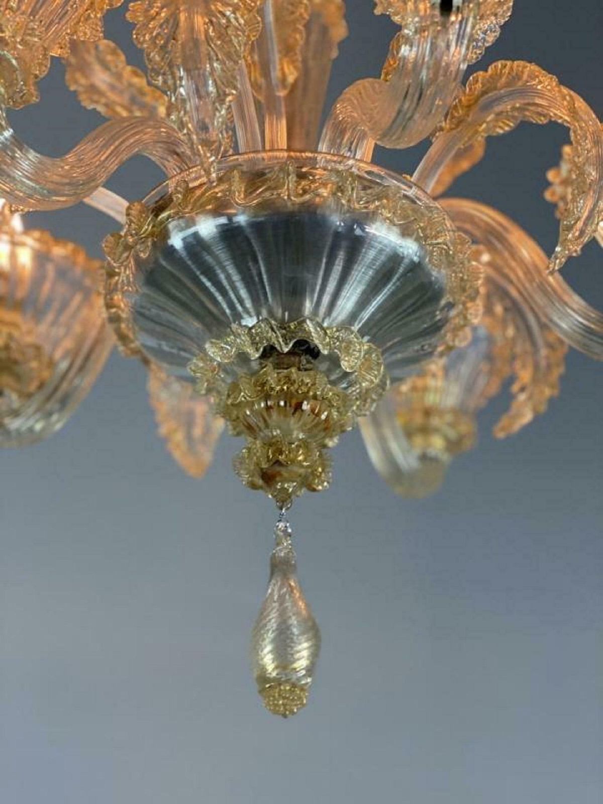 Venetian Barovier Chandelier In Gilded Murano Glass, Italy, 1940s photo for sale