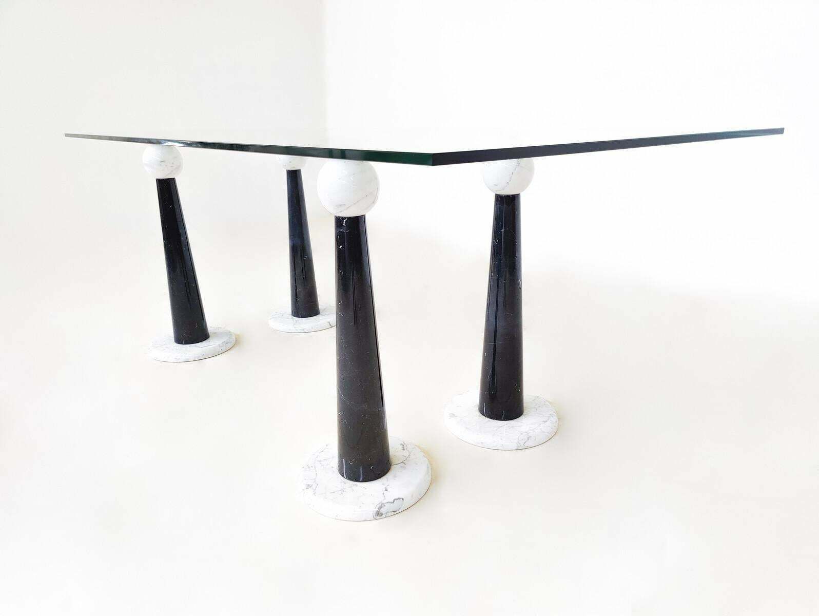 Mid Century Modern Dining Table, Marble And Glass, Italy, 1980s photo 9234.0