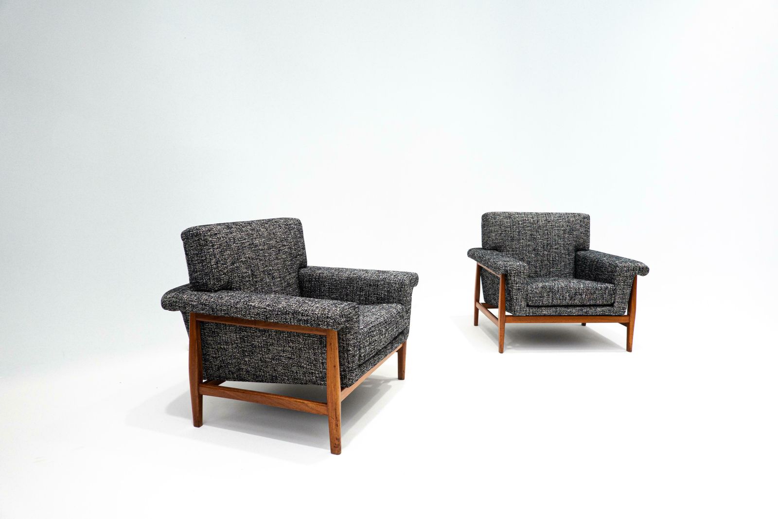 Mid Century Modern Pair Of Armchairs, Grey, Teak, Italy, 1960s, New Upholstery photo furniture