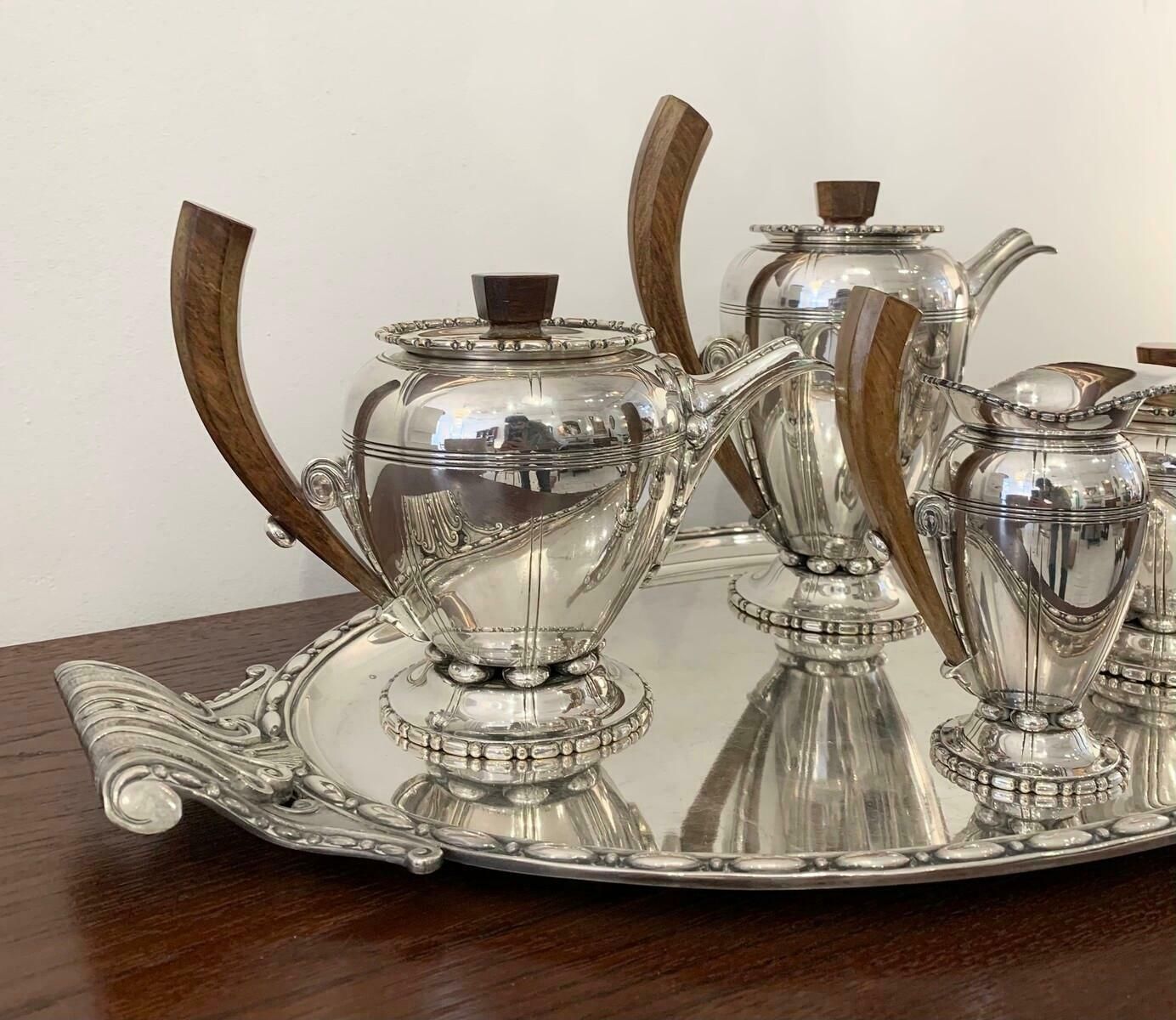 Durousseau & Raynaud Hallmarked Art Deco Silver Plated Service Set, France photo vinterior