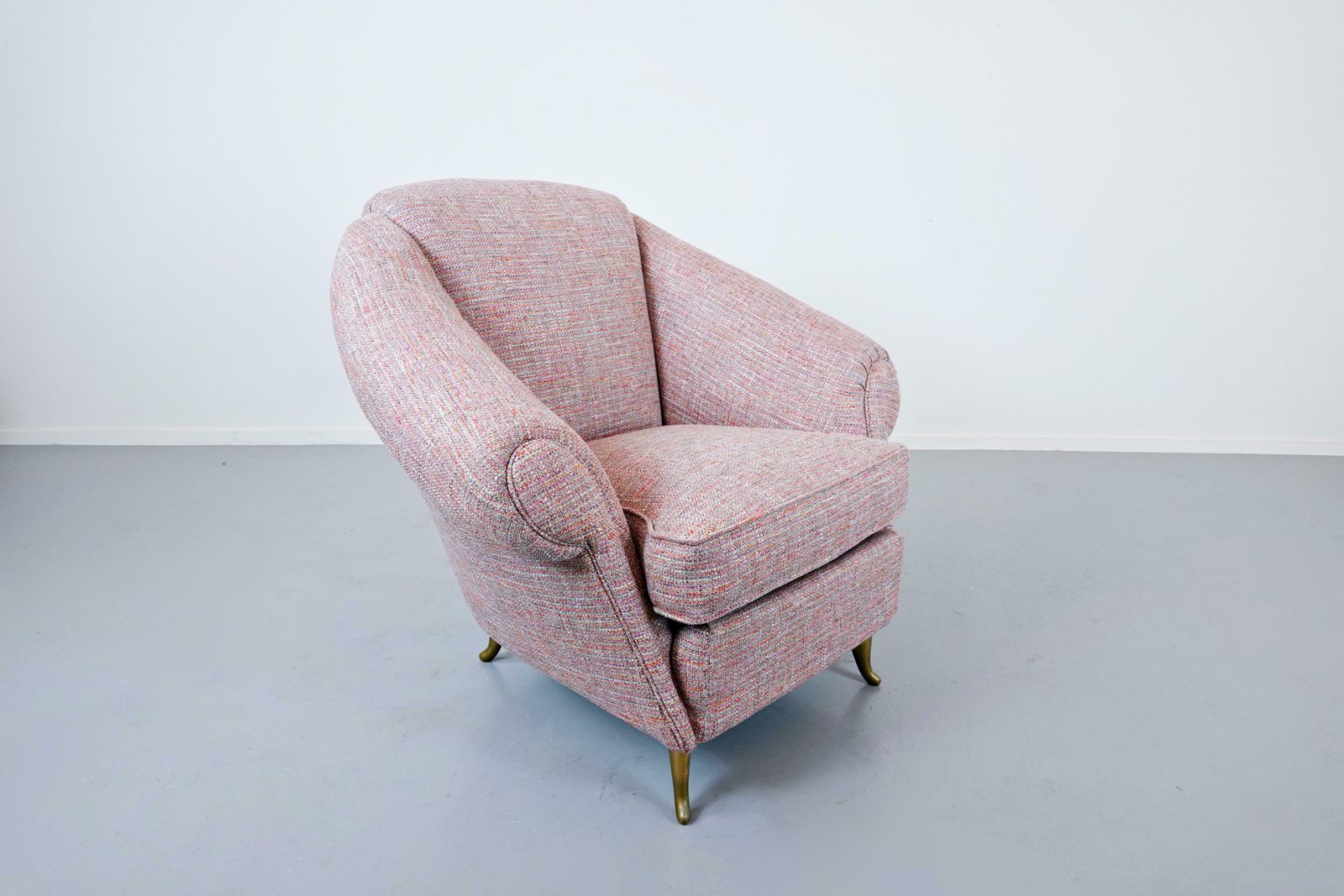 Pair Of Mid Century Modern Light Pink Italian Armchairs, 1950s, New Upholstery photo furniture