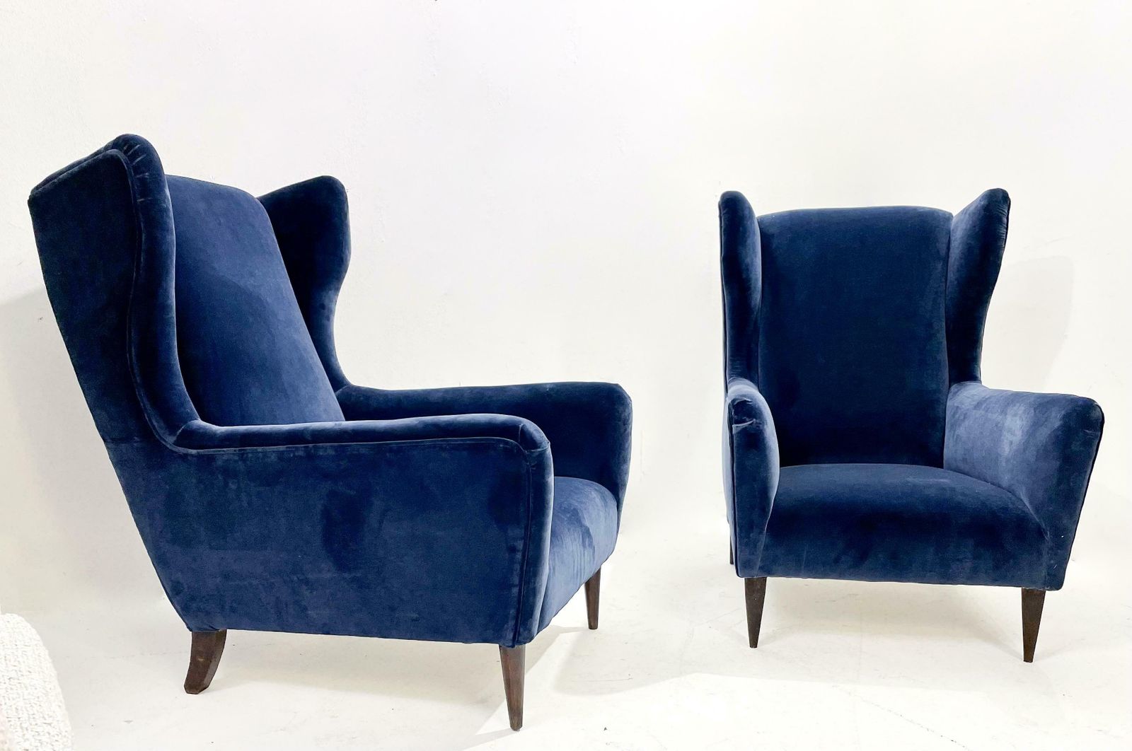 Mid Century Modern Pair Of Italian Armchairs, Blue Velvet, 1950s photo Furniture