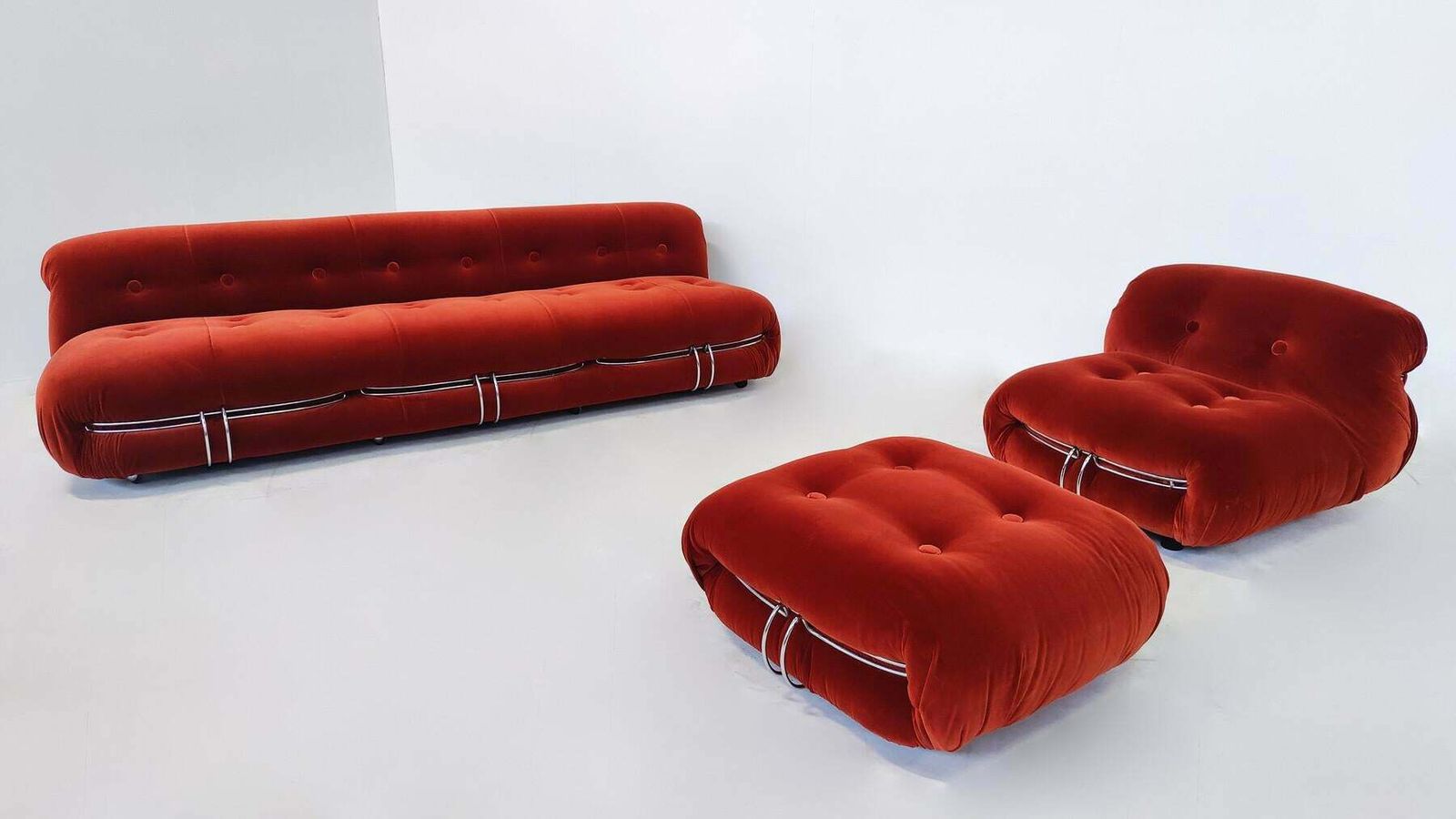 Mid Century Orange Soriana Three Seater By Tobia & Afra Scarpa For Cassina photo furniture