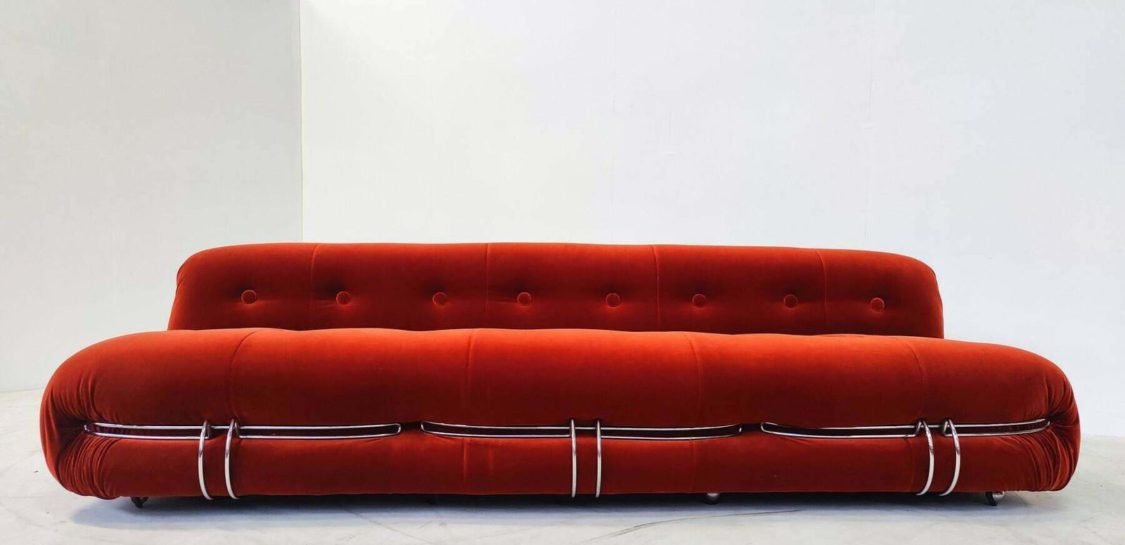 Mid Century Orange Soriana Three Seater By Tobia & Afra Scarpa For Cassina photo vinterior