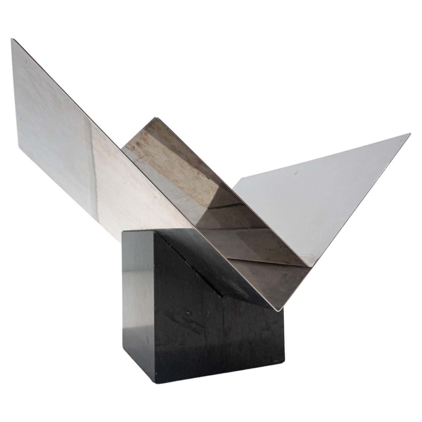 Mid Century Modern Magazine Rack By Sergio Asti, Marble And Steel, Italy, 1960s