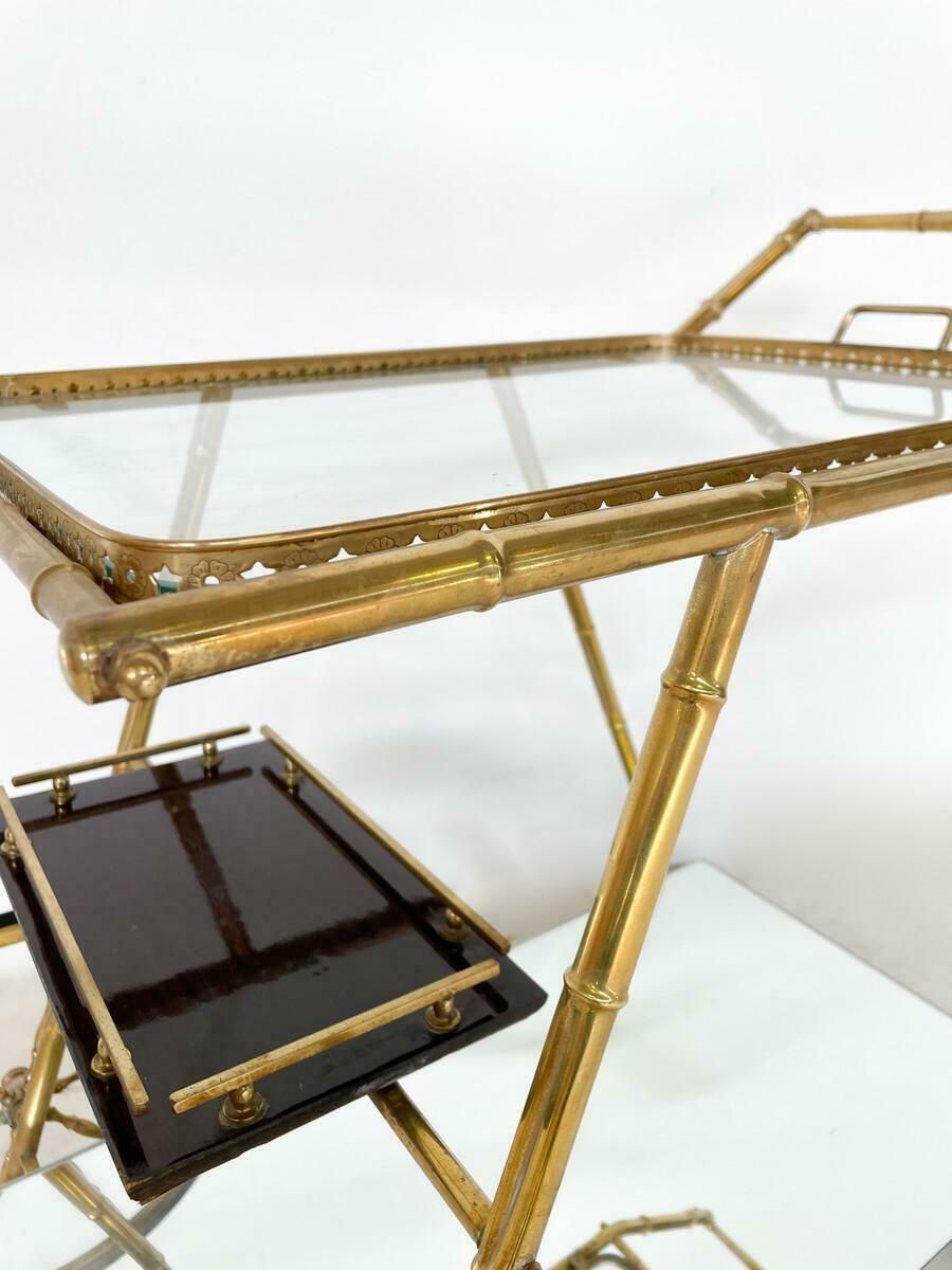 Mid Century Modern Brass And Glass Trolley, Italy, 1950s photo vinterior