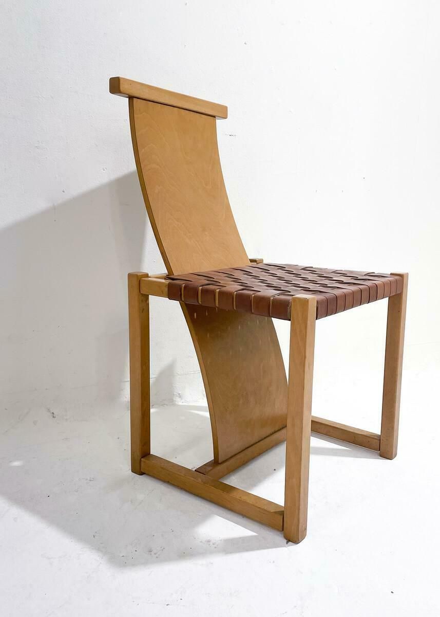 Mid Century Modern Set Of 6 Wood And Leather Chairs, Italy, 1950s photo 8742.0
