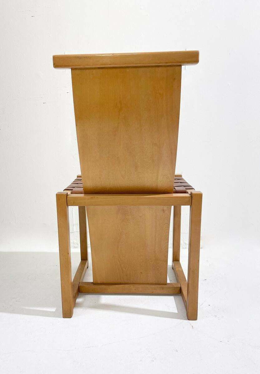 Mid Century Modern Set Of 6 Wood And Leather Chairs, Italy, 1950s photo vinterior