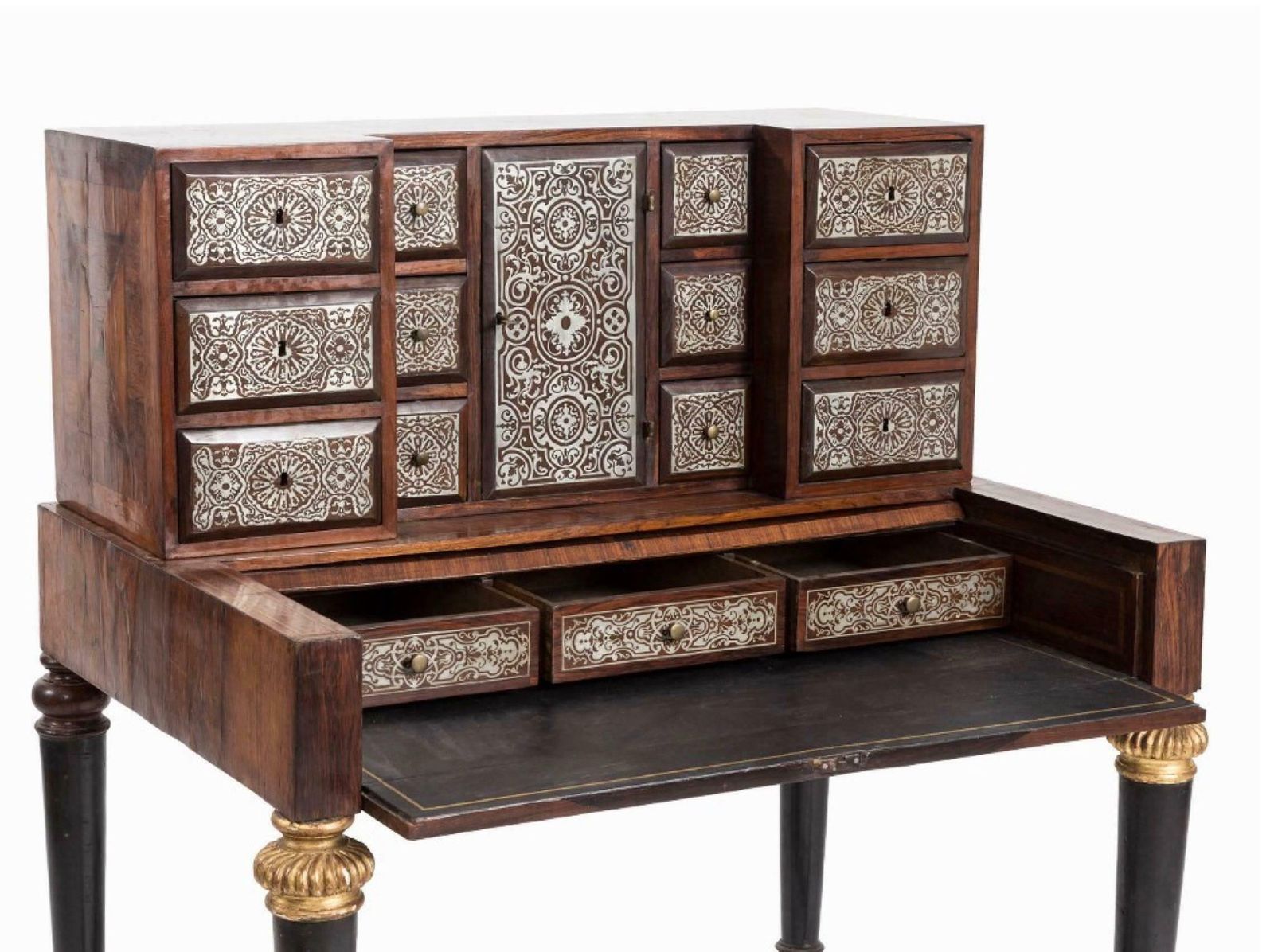 photo furniture Gorgeous 18th Century Tin Marquetry Writing Desk/ Cabinet