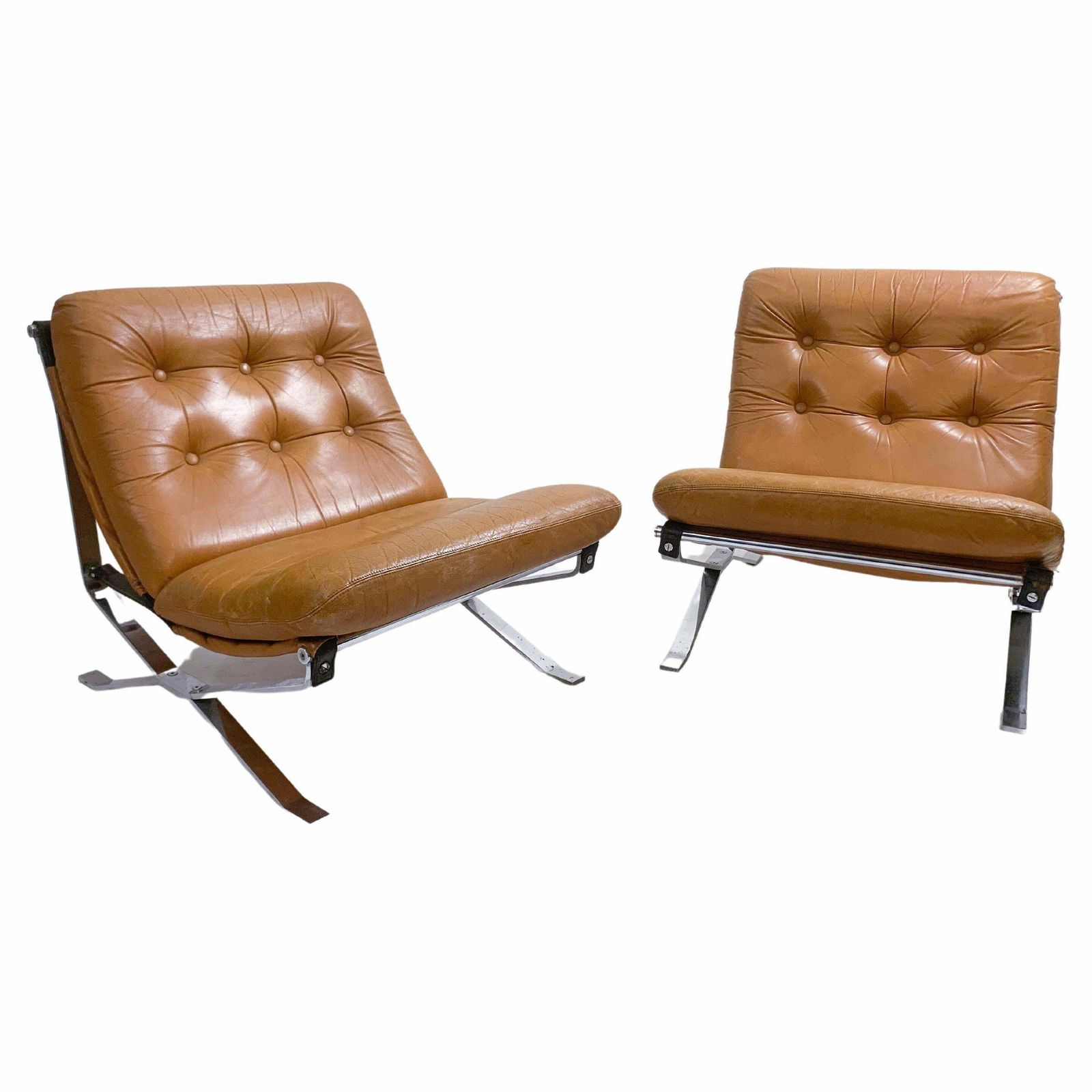 Mid Century Modern Pair Of Italian Armchairs, Original Leather, Mim, 1960s