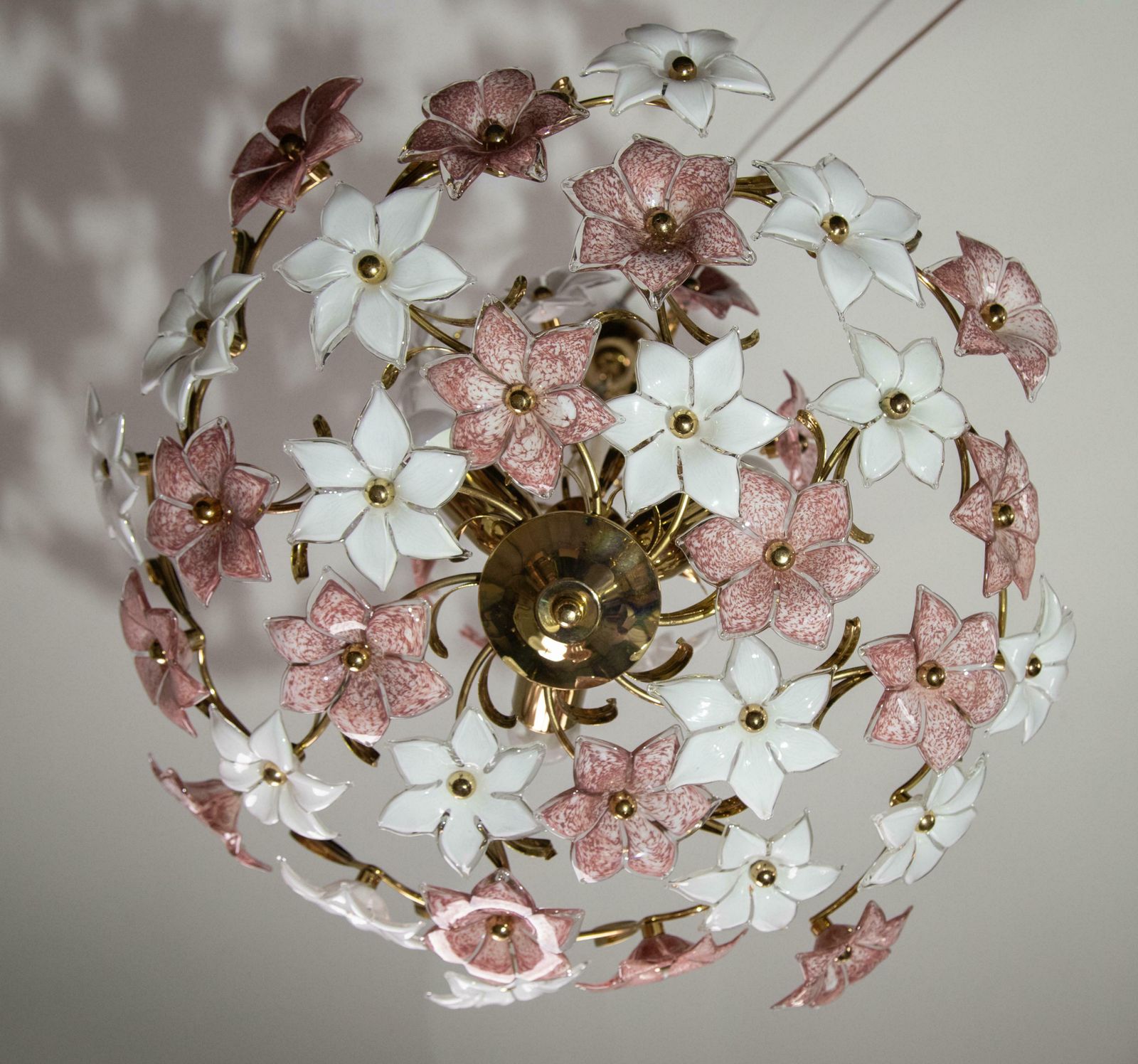 Lighting Spectacular Murano Chandelier Full Of Pink And White Flowers, 1980s photo