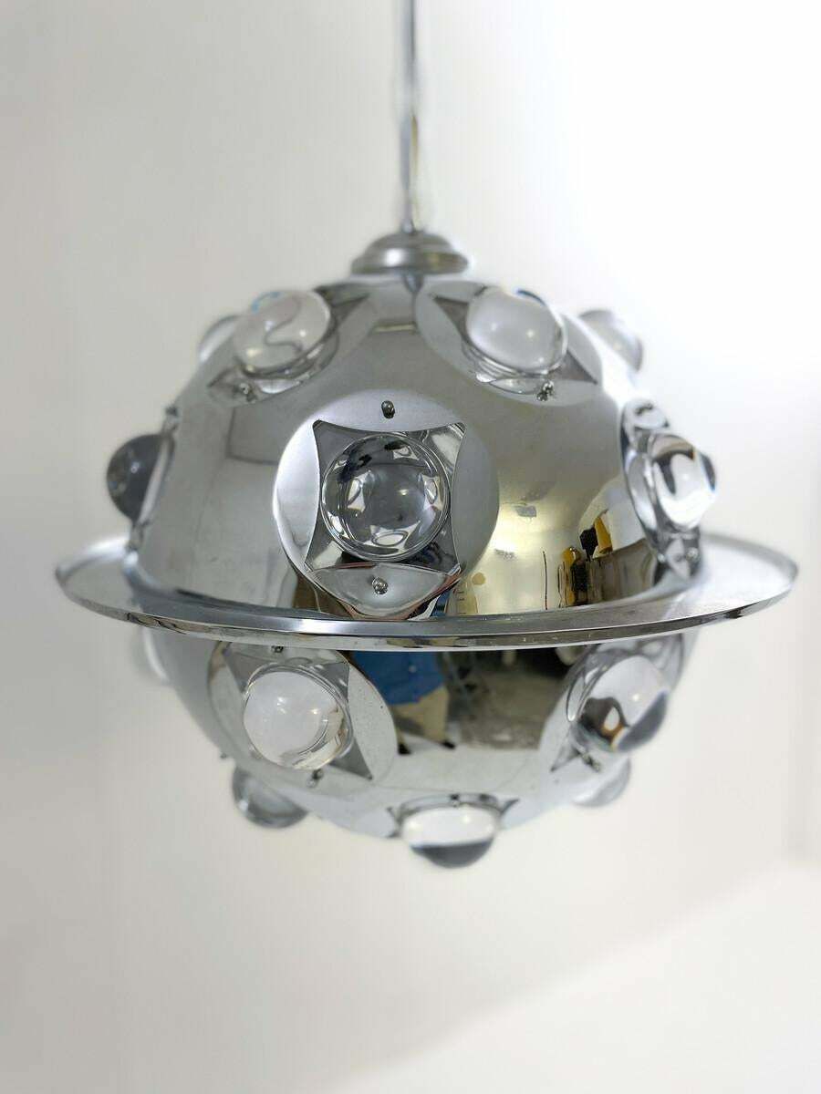 Mid Century Modern Chrome And Glass Suspension By Oscar Torlasco, Italy, 1970s photo vintage