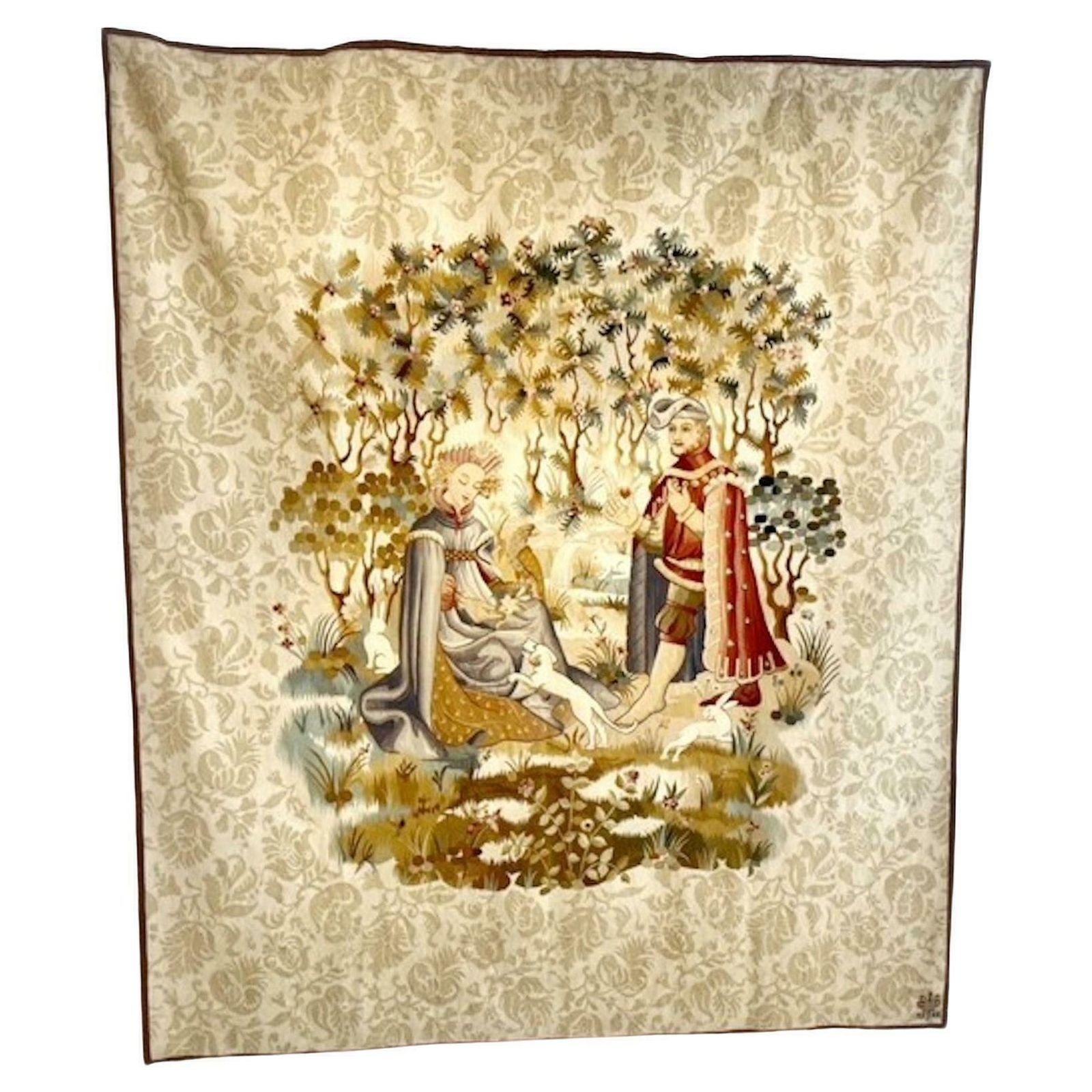 Mid Century Modern Tapestry "The Offering Of The Heart", Belgium, 1940s
