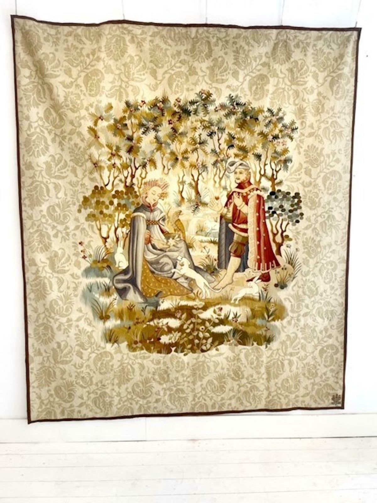 Mid Century Modern Tapestry "The Offering Of The Heart", Belgium, 1940s photo 2385.0