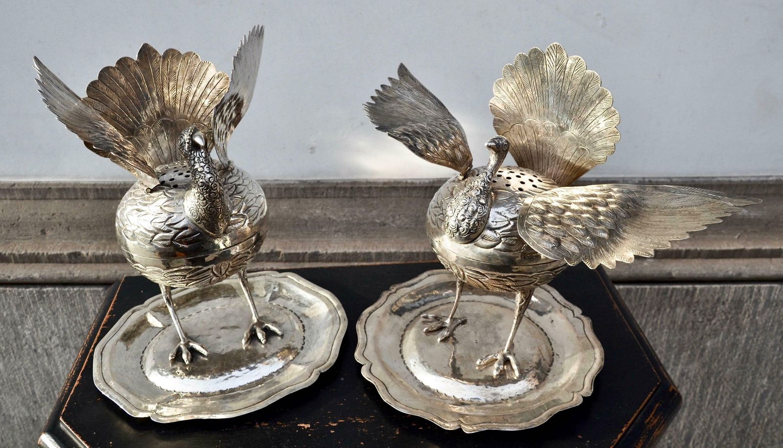 Pair Of South American Perfume Or Incense Burners In Silver photo for sale