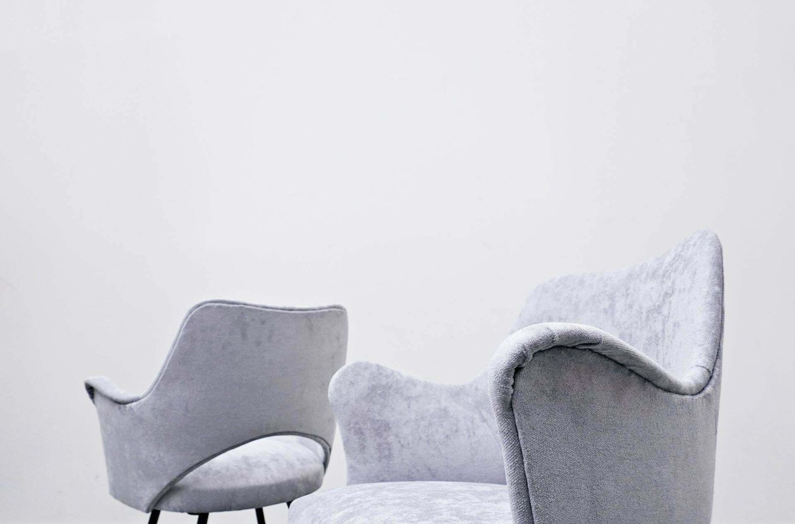 Mid Century Modern Pair Of Italian Armchairs, Velvet, 1950s photo for sale