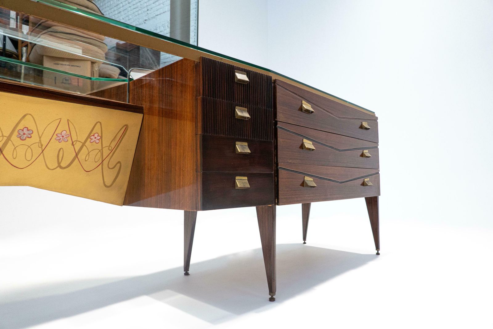 Mid Century Modern Italian Wooden Dressing Table With Lightning Mirror, 1960s photo vintage