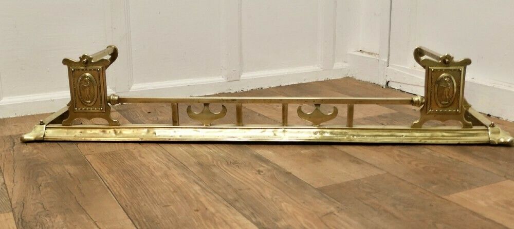 Large Victorian Art Nouveau Brass Fender