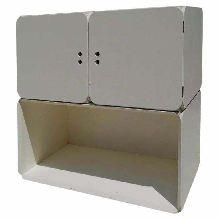 Mid Century Set Of 3 Modular White Wooden Cubes By Derk Jan De Vries,