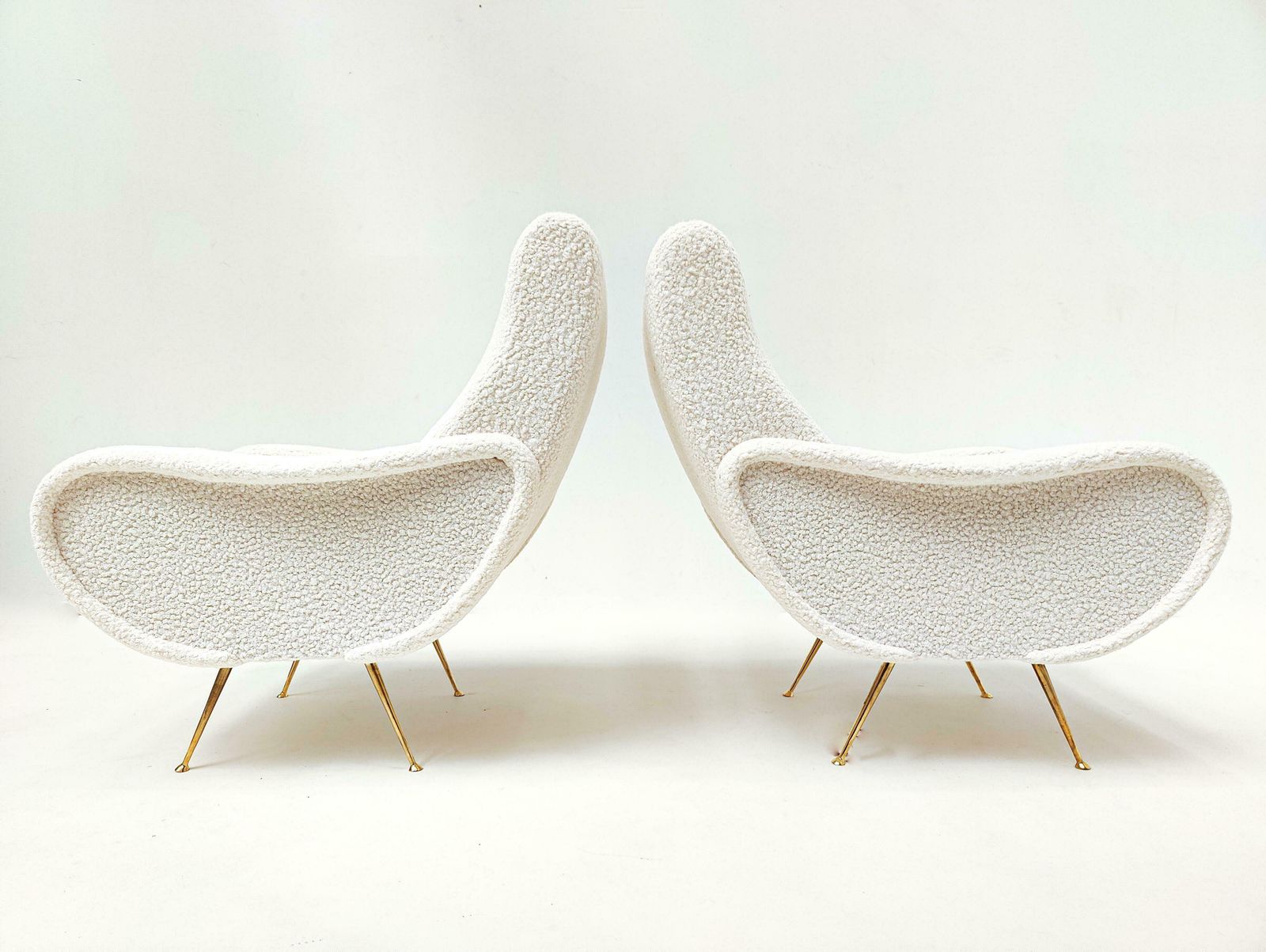 Mid Century Modern Italian Pair Of Armchairs, White Boucle Fabric, 1950s photo Furniture