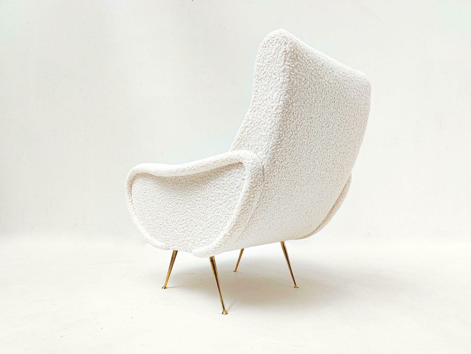 Mid Century Modern Italian Pair Of Armchairs, White Boucle Fabric, 1950s photo buy