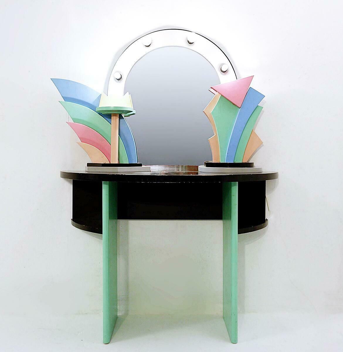 Mid Century Modern Memphis Style Dressing Table/ Vanity In Lacquered Wood, 1960s photo for sale