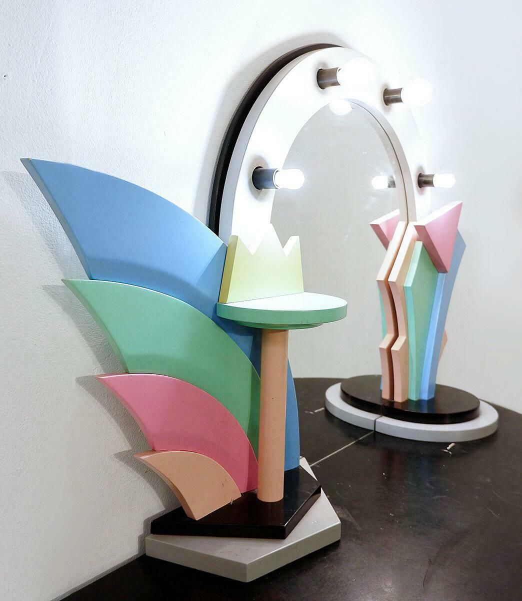 Mid Century Modern Memphis Style Dressing Table/ Vanity In Lacquered Wood, 1960s photo Furniture