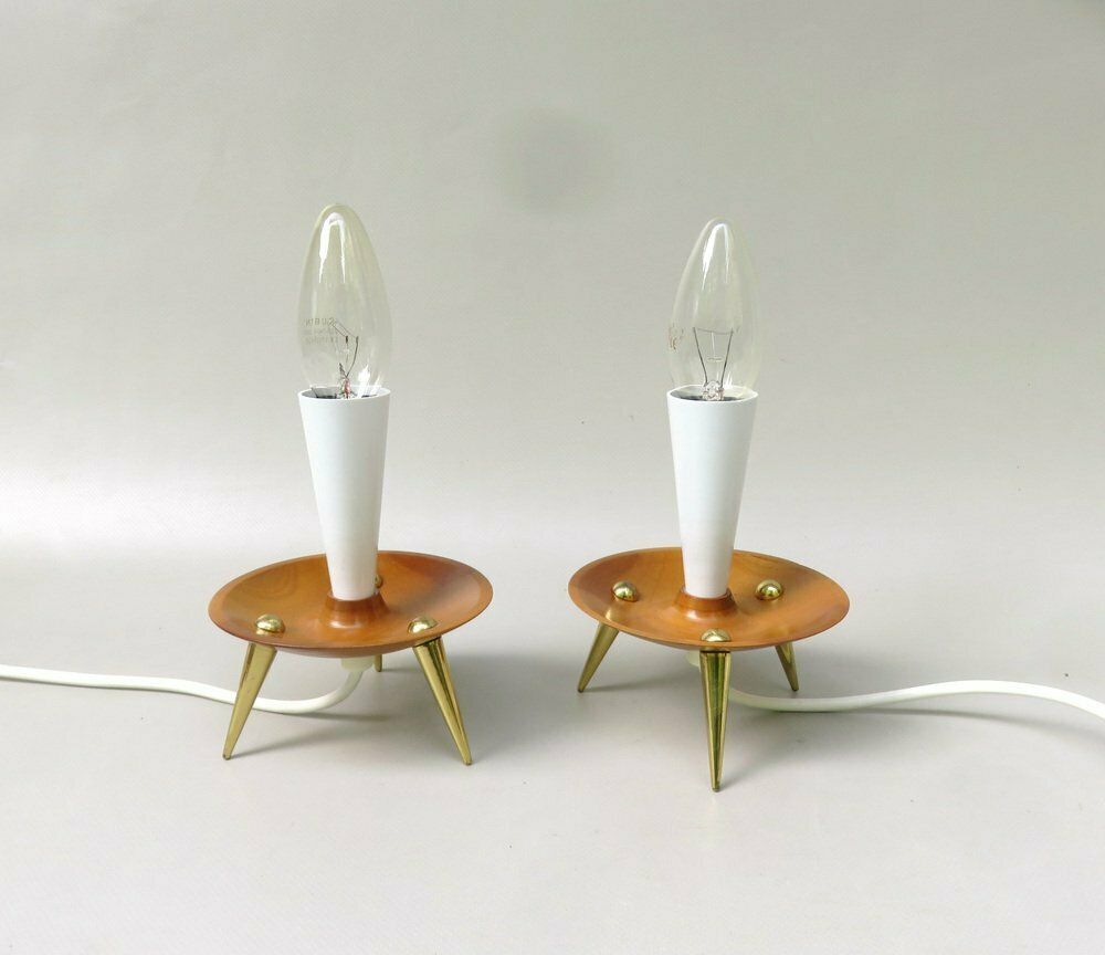 photo furniture Elegant Delicate Mid Century Table Lights In Teak  Brass And Pleated Screens  1960s  Set Of 2