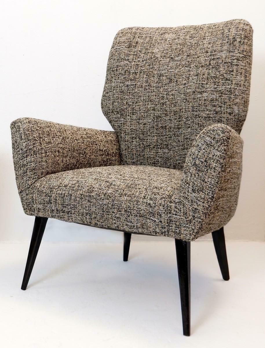 Pair Of Armchairs Black Lacquered Wood Legs, New Upholstery, Italy, 1950s photo 3710.0