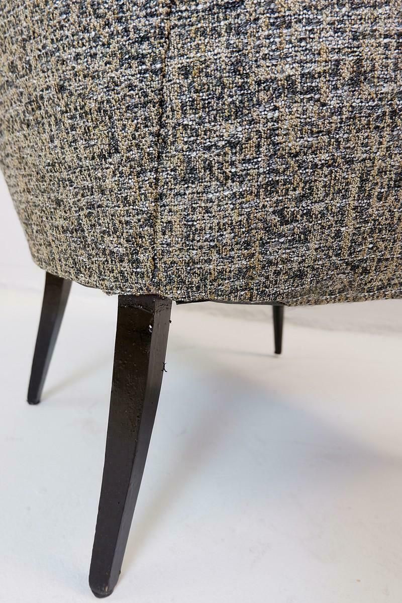 photo for sale Pair Of Armchairs Black Lacquered Wood Legs, New Upholstery, Italy, 1950s