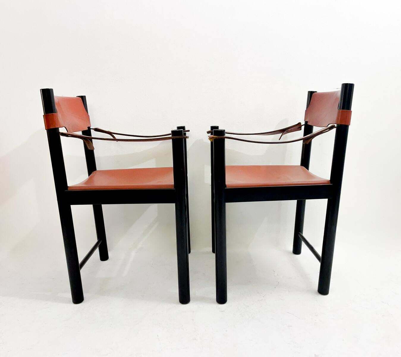 Mid Century Modern Pair Of Armchairs By Ibisco Sedie, Leather A photo furniture